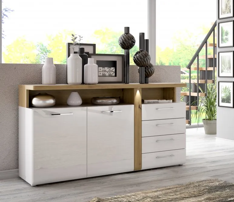 Komoda 2-drzwiowa z szufladami TULUZA 86x163 dąb artisan biała - TUZK231B-C843