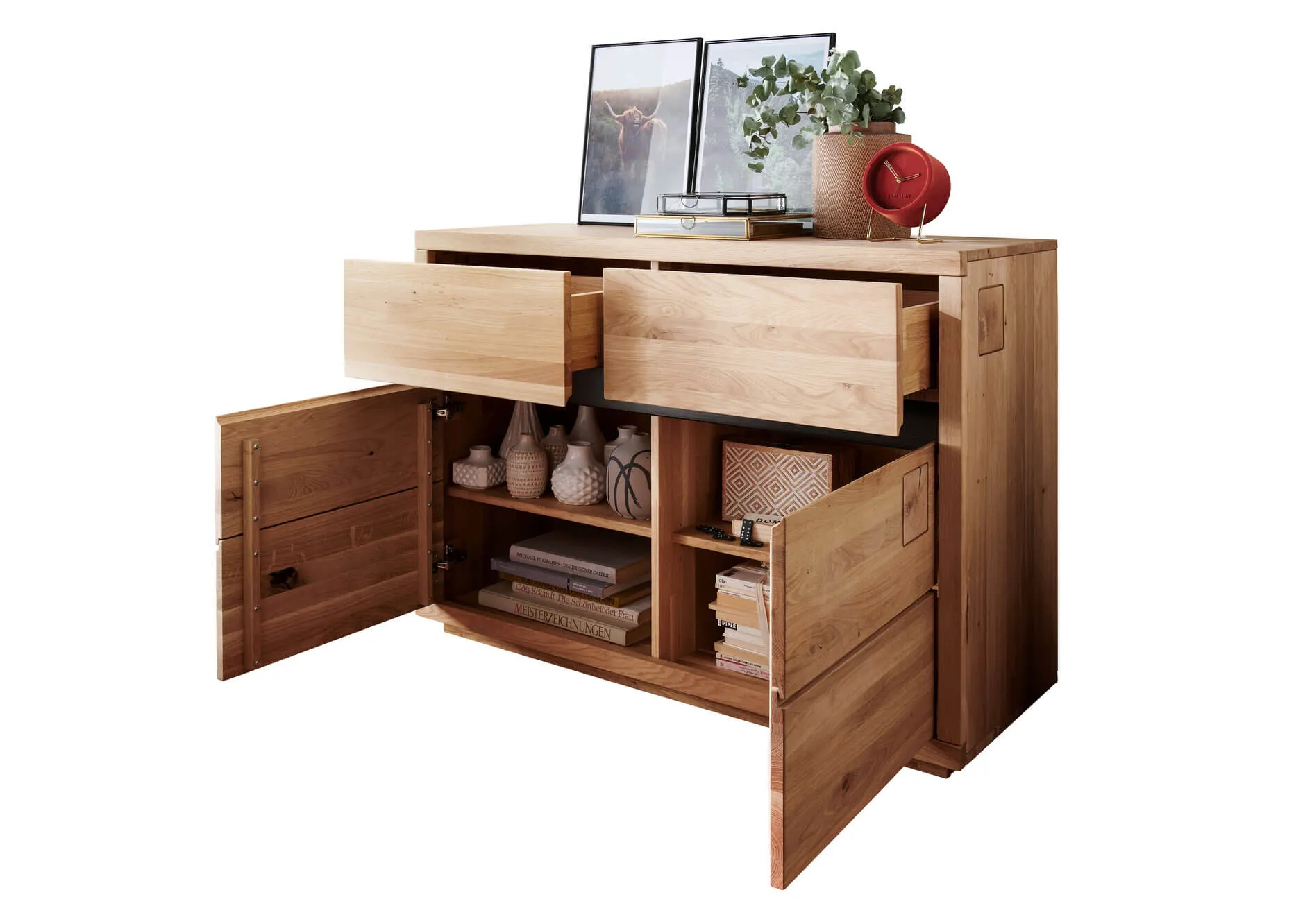 Komoda dębowa HALLOW 120x85 z 2 szufladami i 2 szafkami - GK_1031595701