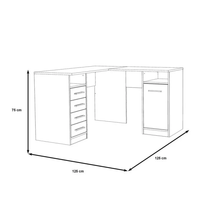 Biurko NET106 narożne z szafką i 4 szufladami - biały - OFDB125-120