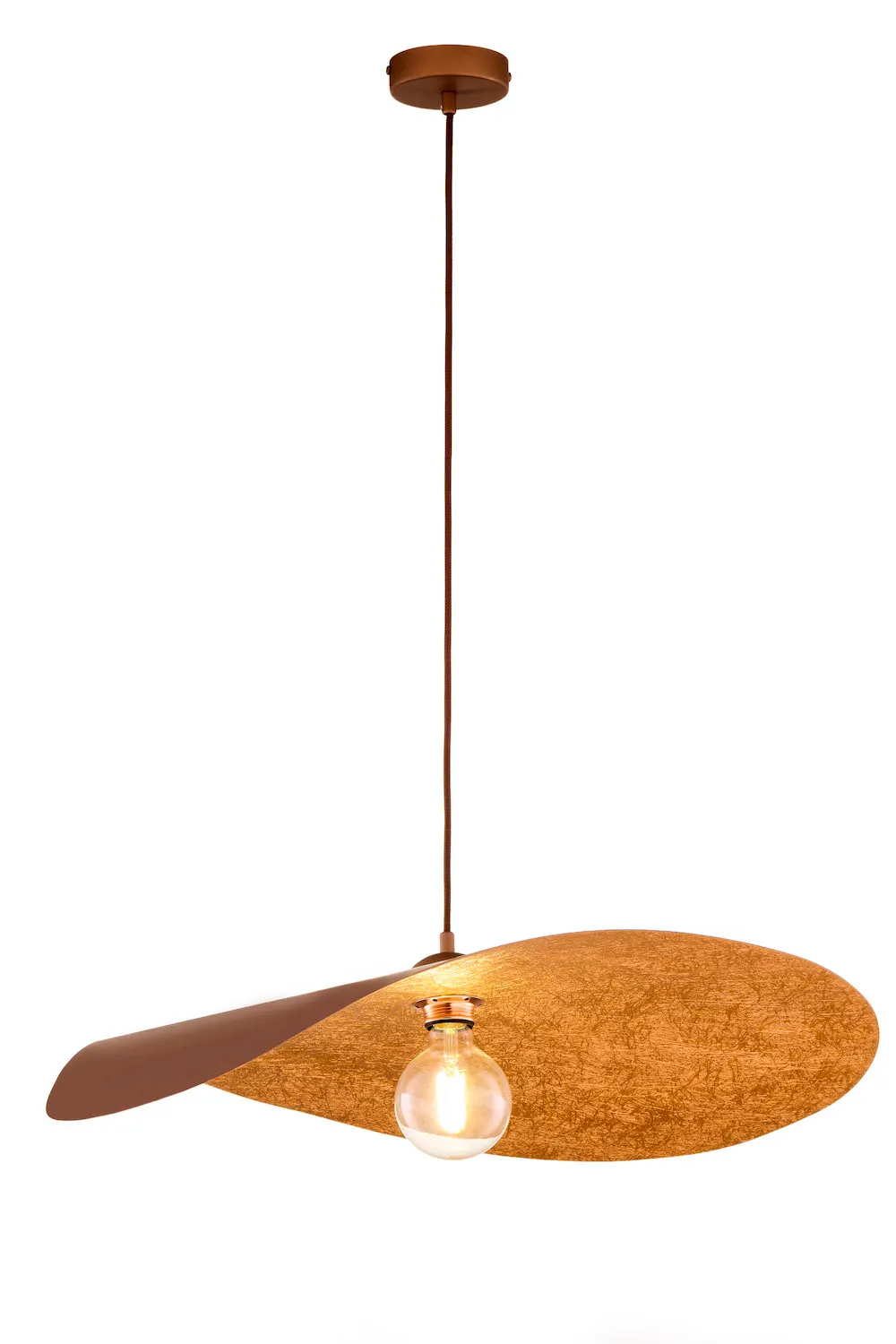 image lampa wisząca, pendant lamp, drewniane, kula żarowa, złoty odcień