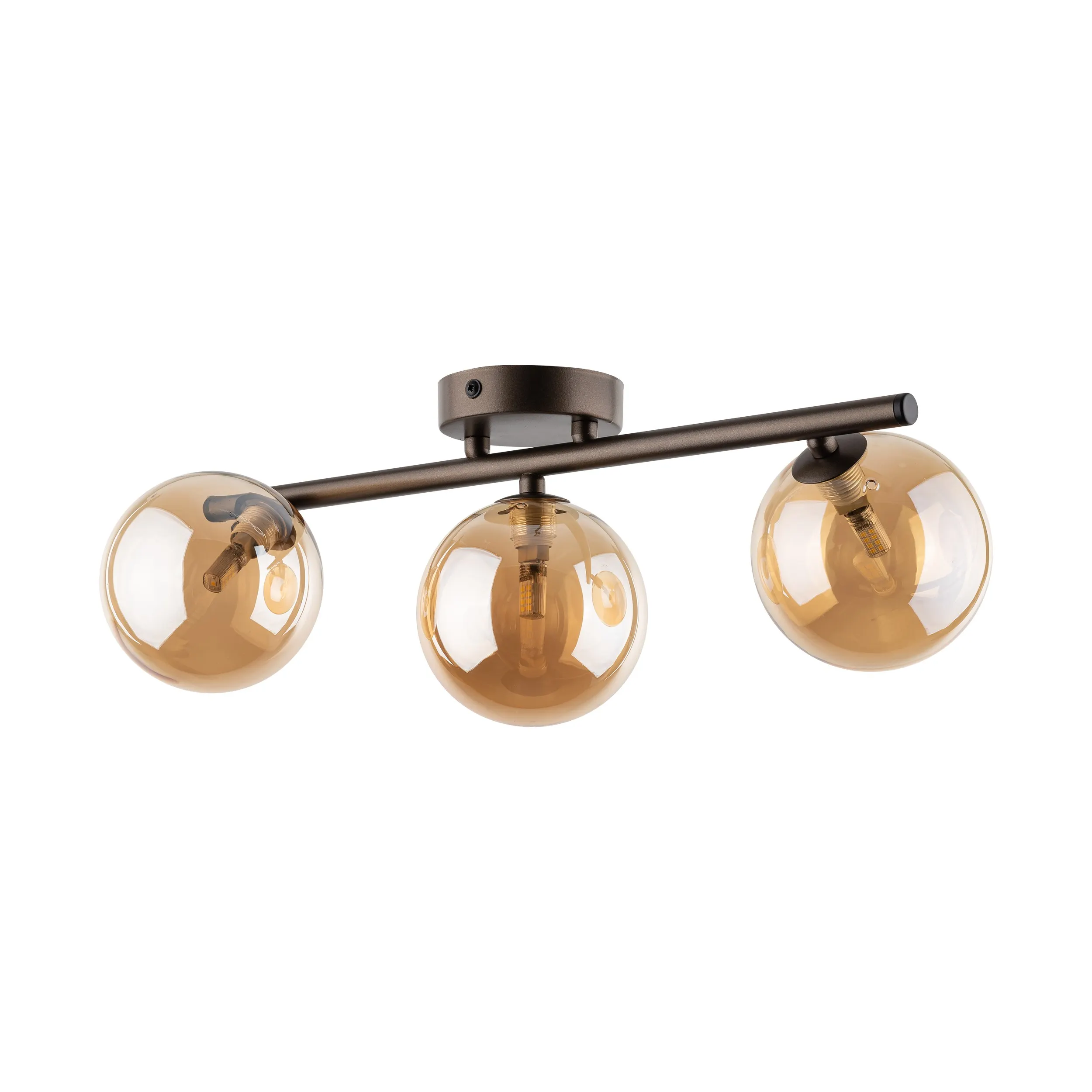 Lampa sufitowa ESTERA brązowa metalowa z bursztynowymi szklanymi okrągłymi kloszami 47x23x18cm