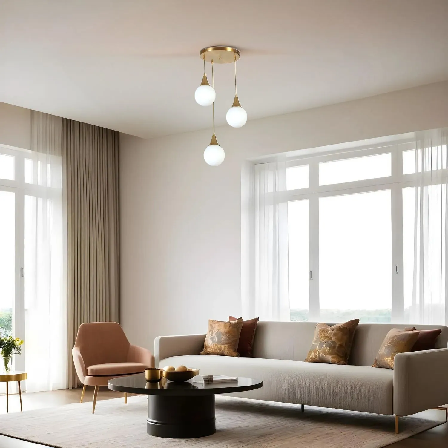 Żyrandol kulisty z tacą AFRA 3-punktowy biały złoty - ASI_846STL5169