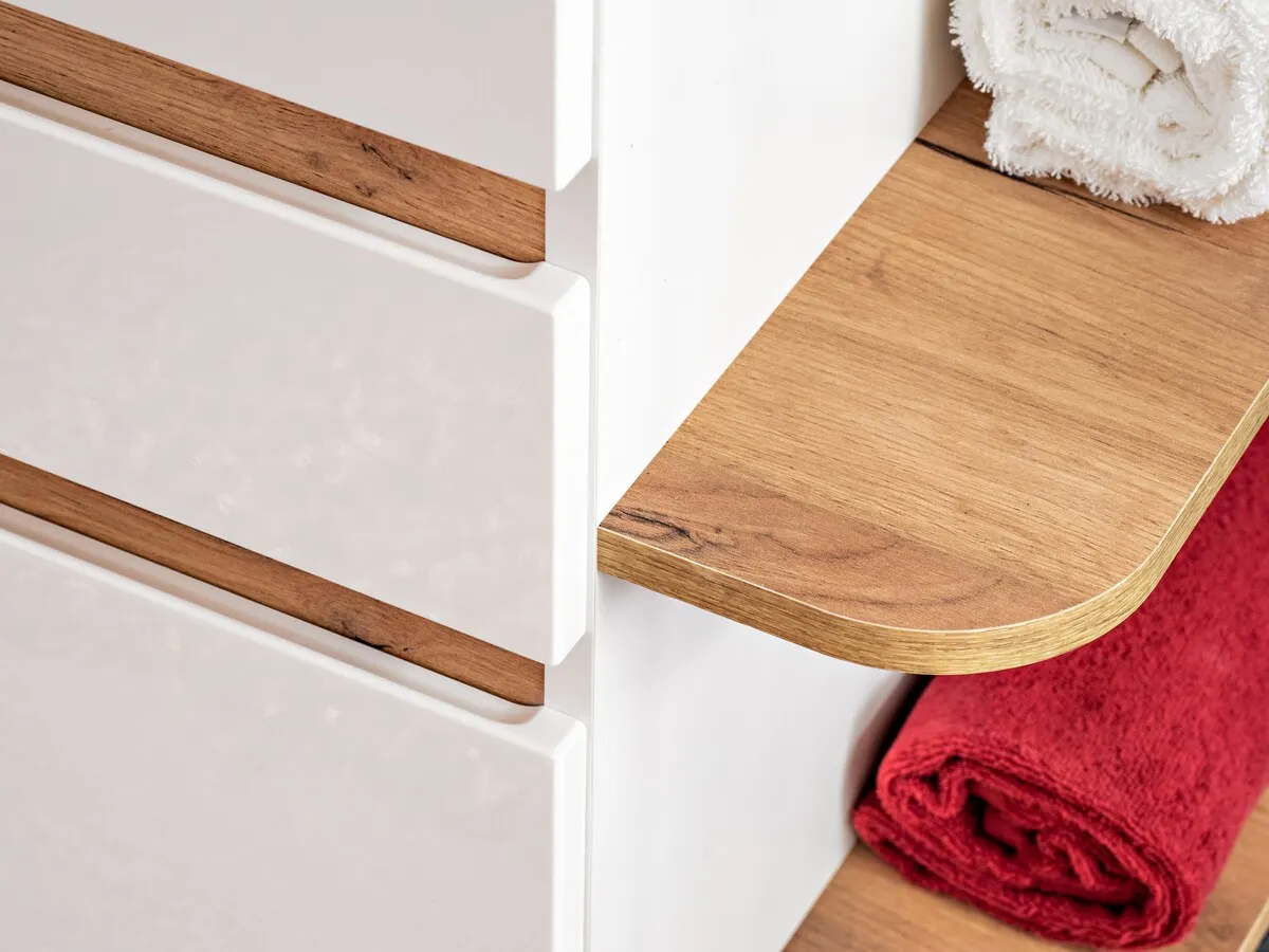 Szafka pod umywalkę z 3 szufladami PLATINUM biała, dąb złoty craft 94x64x50cm - PLATINUM_820_FSC