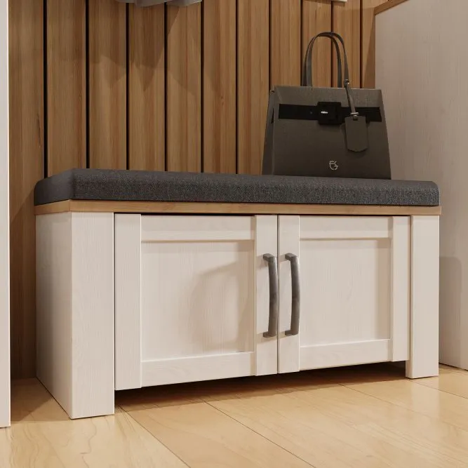 Szafka na buty CHISBURY z tapicerowanym siedziskiem - dąb riviera, modrzew jasny sibu - BHLD021-M482