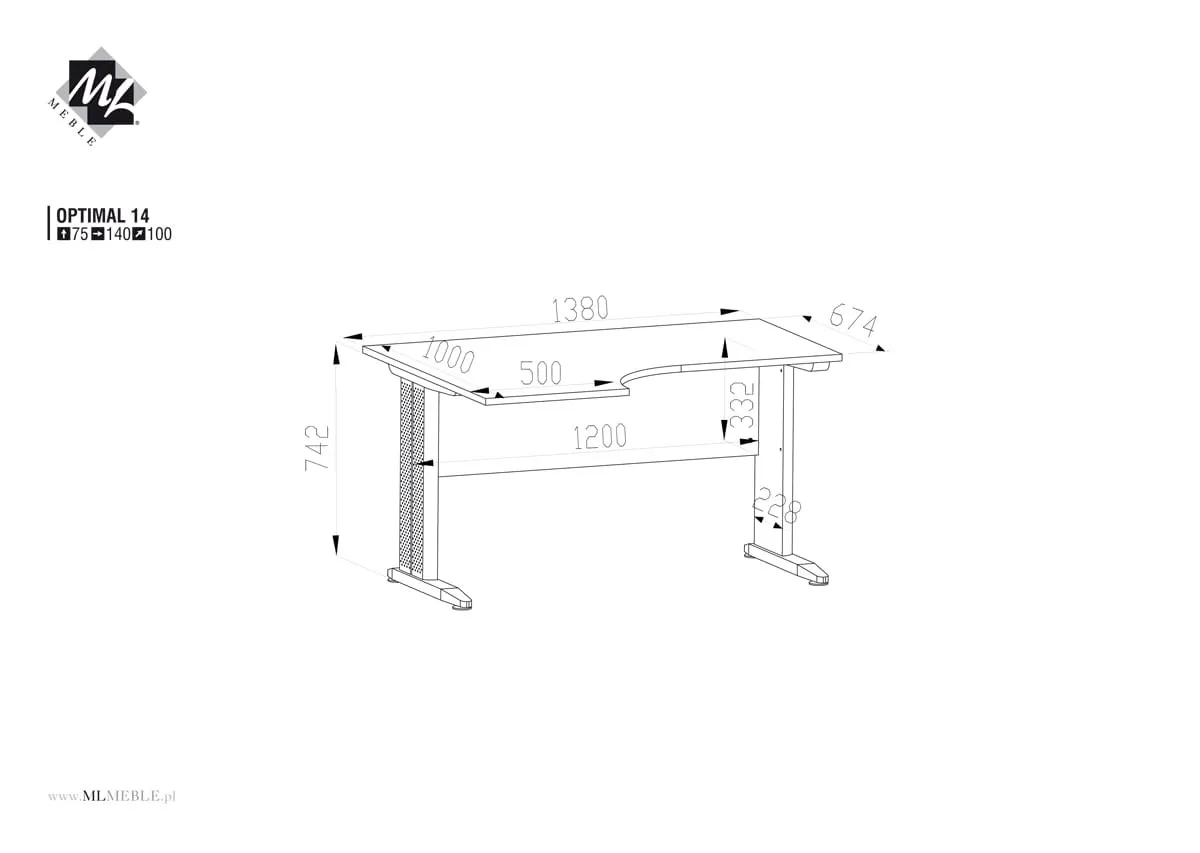 Biurko narożne OPTIMAL 14 Dąb sonoma jasna 100x138 - 1OPTI14-002