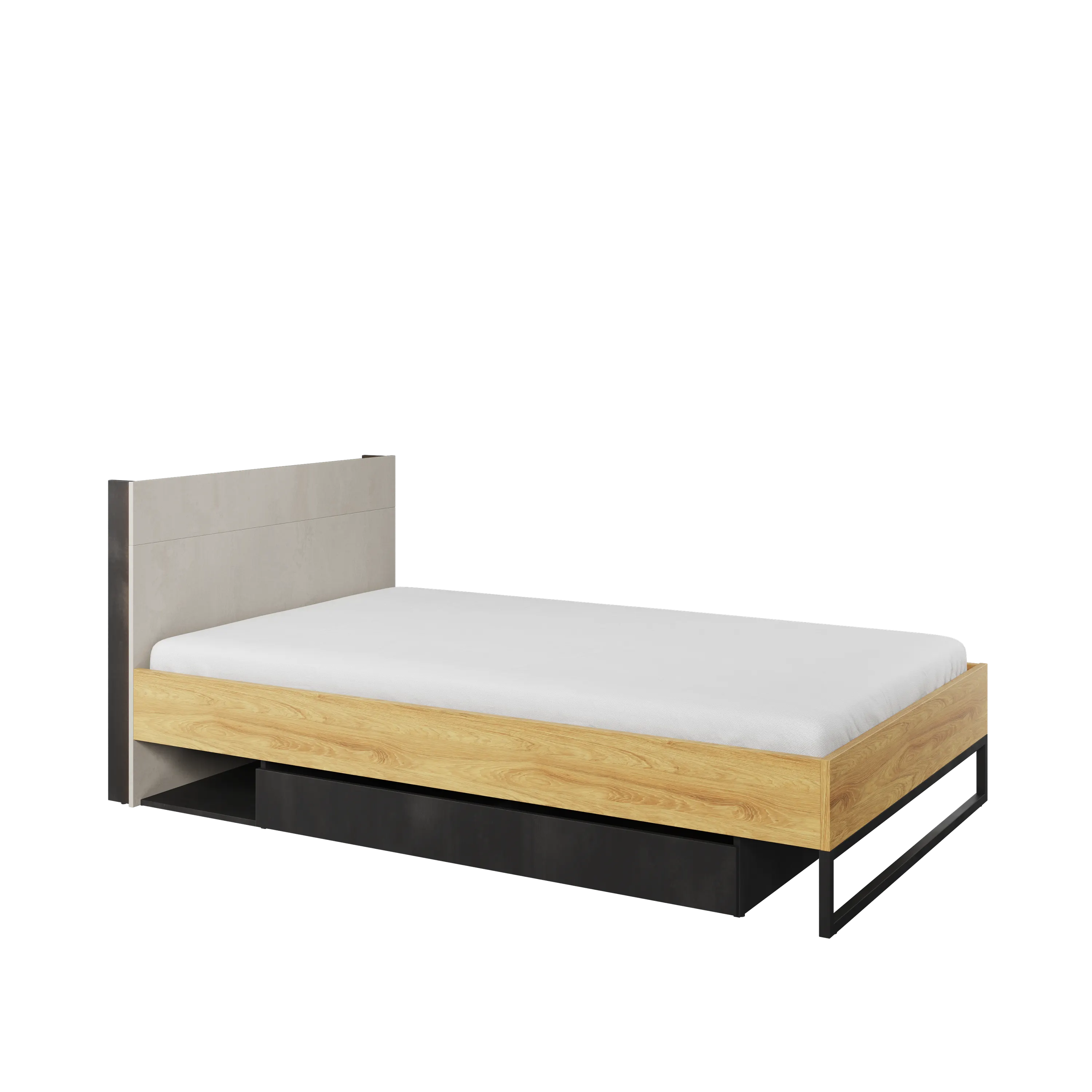 Łóżko ze stelażem Teen Flex TF-17 120x200 hikora naturalna/silk flou/surowa stal
