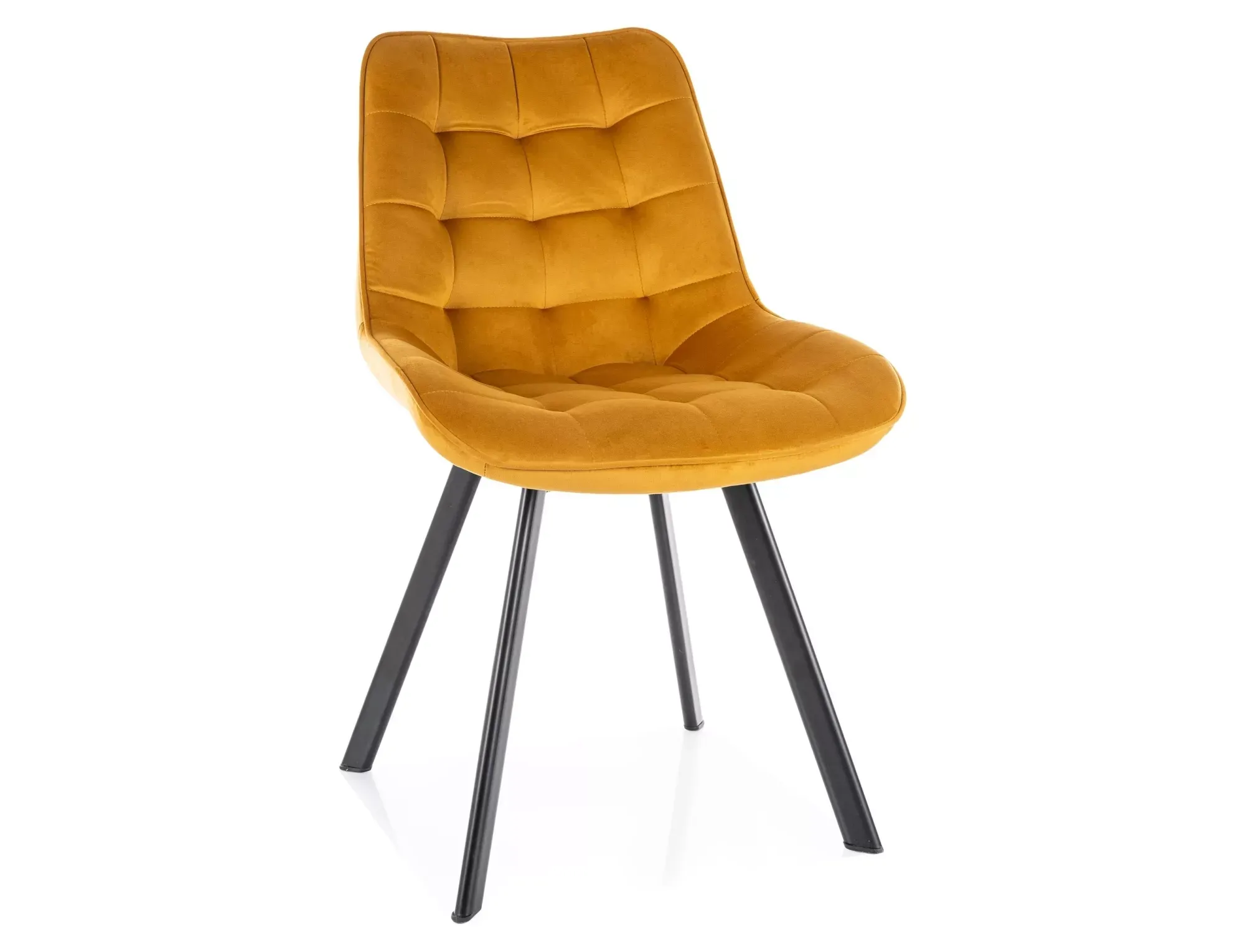 Krzesło tapicerowane MONTI VELVET pikowane curry na czarnych nogach Krzesło tapicerowane MONTI VELVET pikowane curry na czarnych nogach