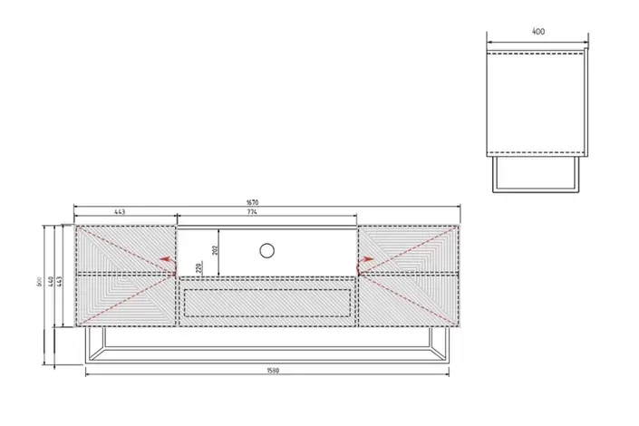 Szafka RTV ASHA 167 - czarny mat - dąb artisan - ryflowany front - czarny stelaż - B_149626
