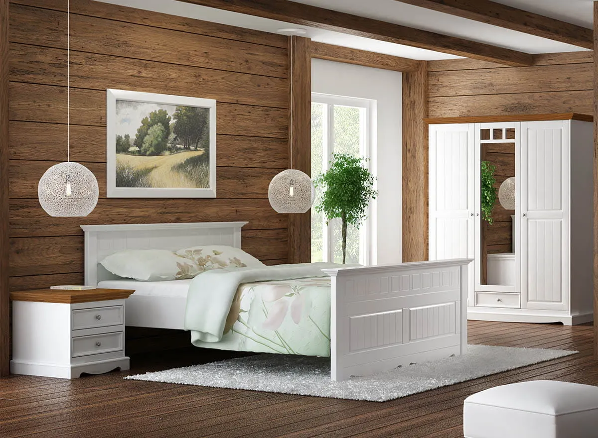 Komoda sosnowa z 5 szufladami BELLUNO ELEGANTE biała, dąb - PL005B/D