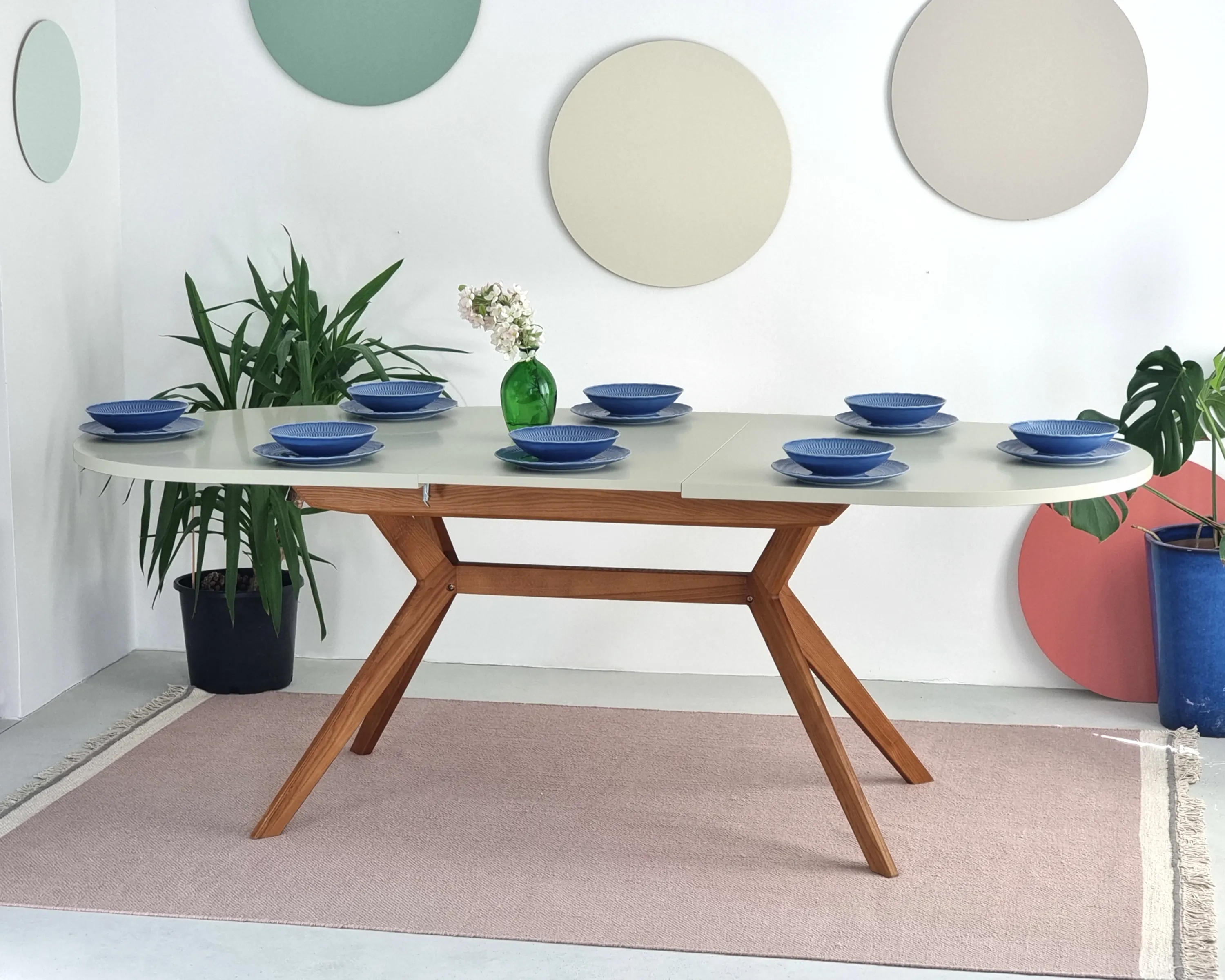 Owalny stół rozkładany BIJU 90x170-220cm kremowy dąb - RGBTBOVAL_2_OAK