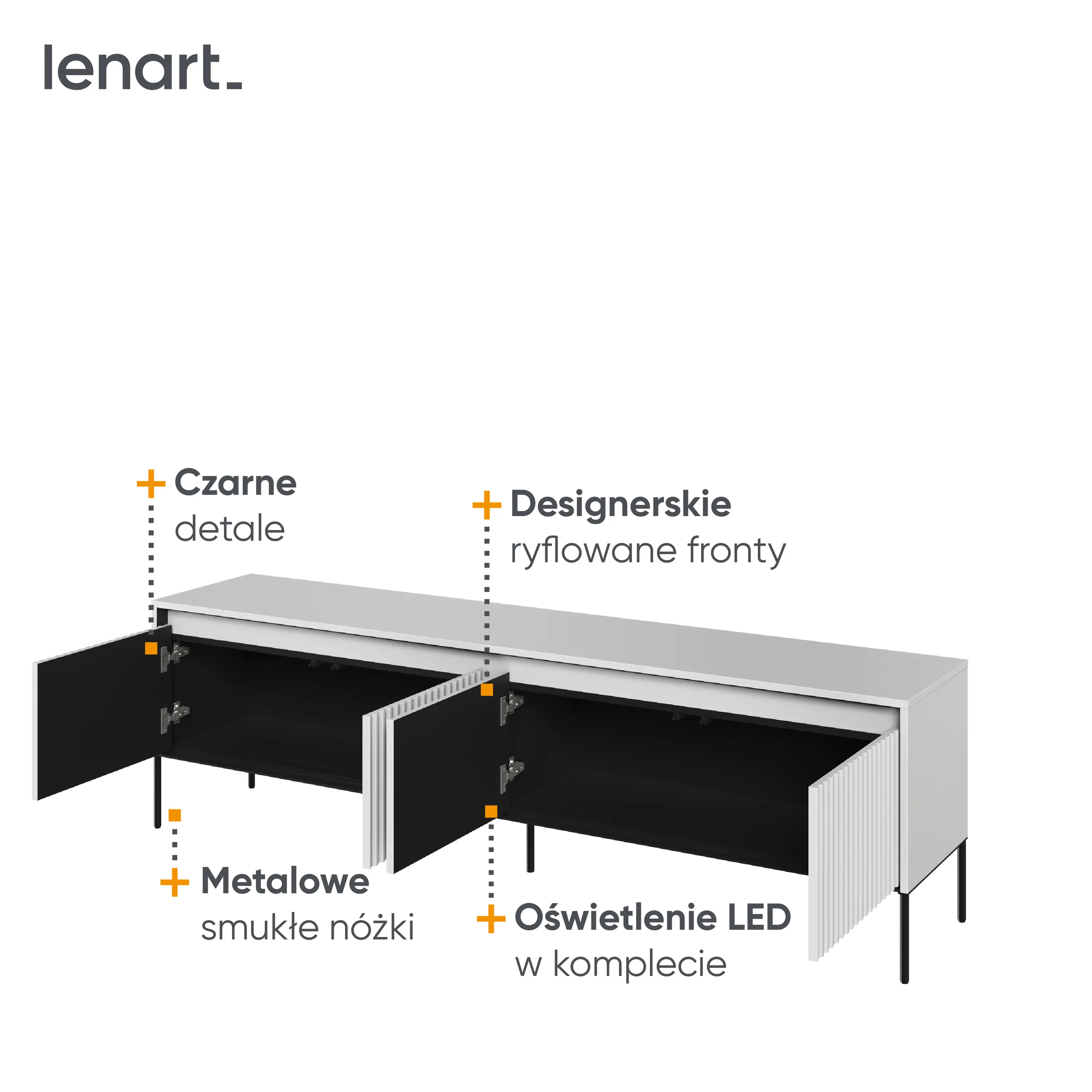 Szafka RTV z oświetleniem TREND TR-06 4D 192cm biały/czarny - TR6BIC-V2