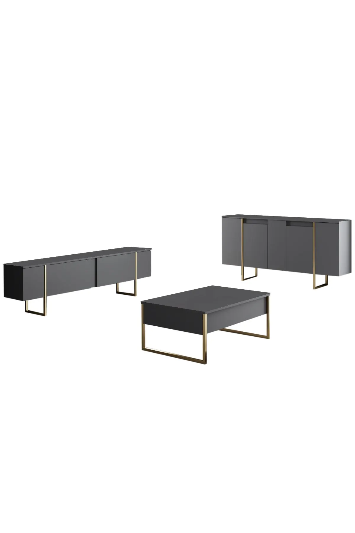 Komoda 4-drzwiowa LUXE 160 cm antracytowa złoty stelaż — zdjęcie 9