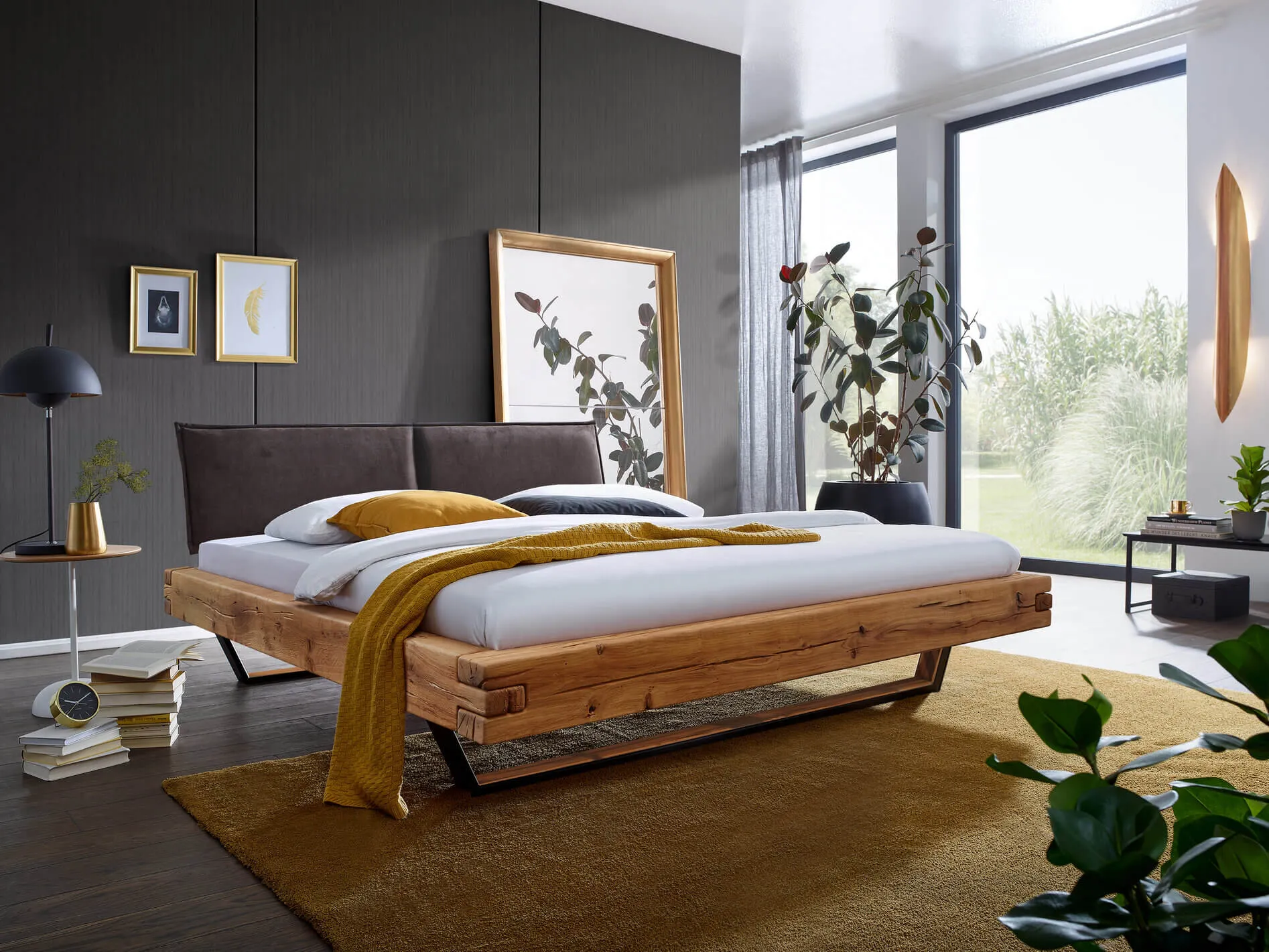 Łóżko dębowe tapicerowane HOMELY 160x200 z zagłówkiem - GK_1055830201