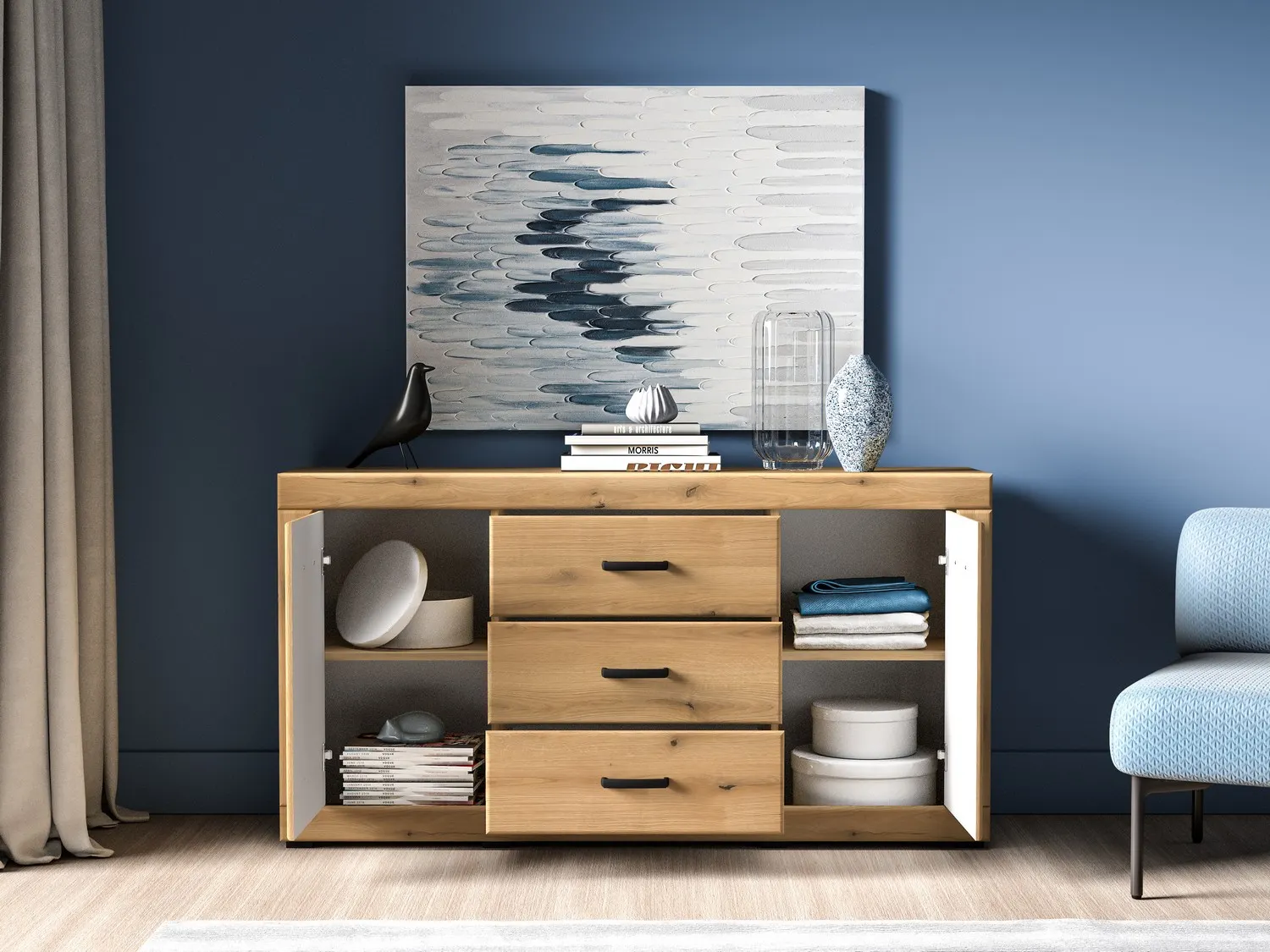 Komoda 2-drzwiowa z szufladami DORA 160x40x85 dąb evoke - 1DORA04-001