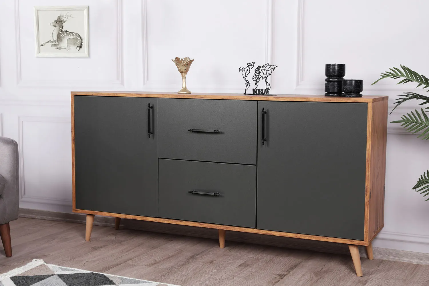 Komoda 2-drzwiowa z 2 szufladami CORDOBA orzech antracyt - ASI_854KLN3907