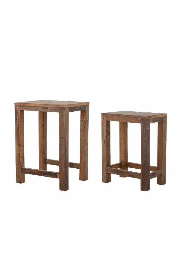 image stool, taboret, drewniany, brązowy, zestaw