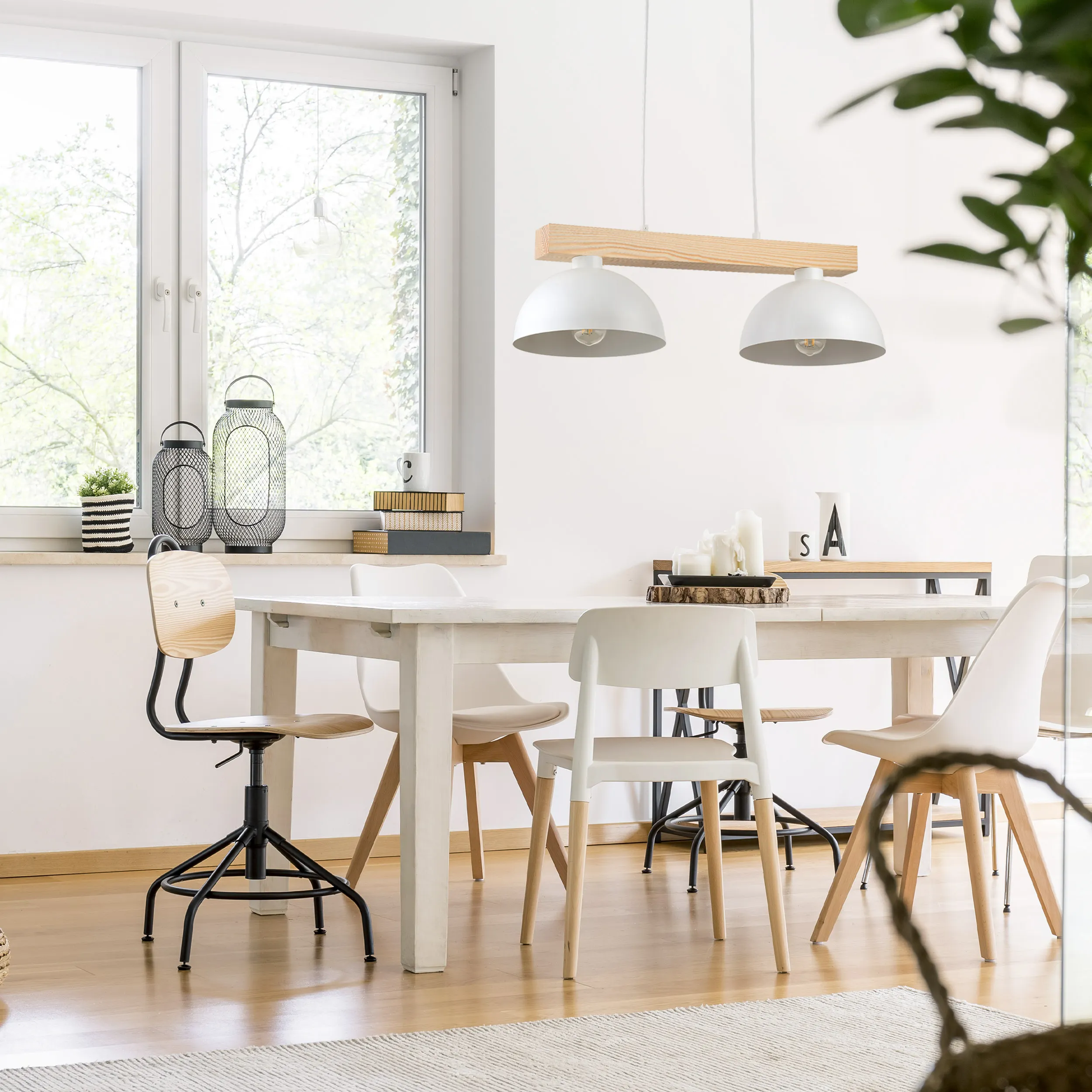 Lampa wisząca OSLO biała na drewnianej listwie 120x83x33cm - TK_4713