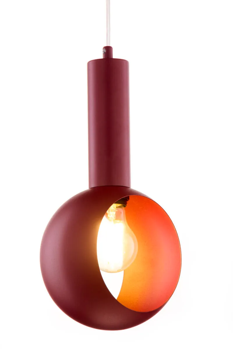 lampa wisząca, kula, bombka, żarówka, metalowy kolor burgund