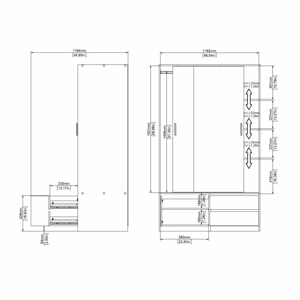 Szafa przesuwna 2-drzwiowa z 2 szufladami LINE 120 cm Jackson Hickory - TV_74334HLHL