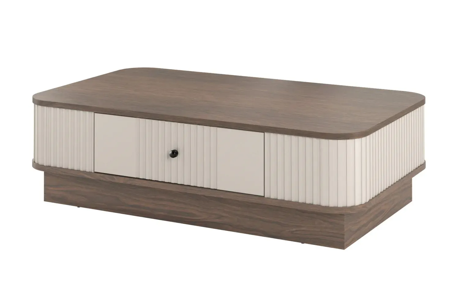 Stolik kawowy z szufladą VESPER ryflowany front - cashmere orzech czarny uchwyt cokół Stolik kawowy z szufladą VESPER ryflowany front - cashmere orzech czarny uchwyt cokół