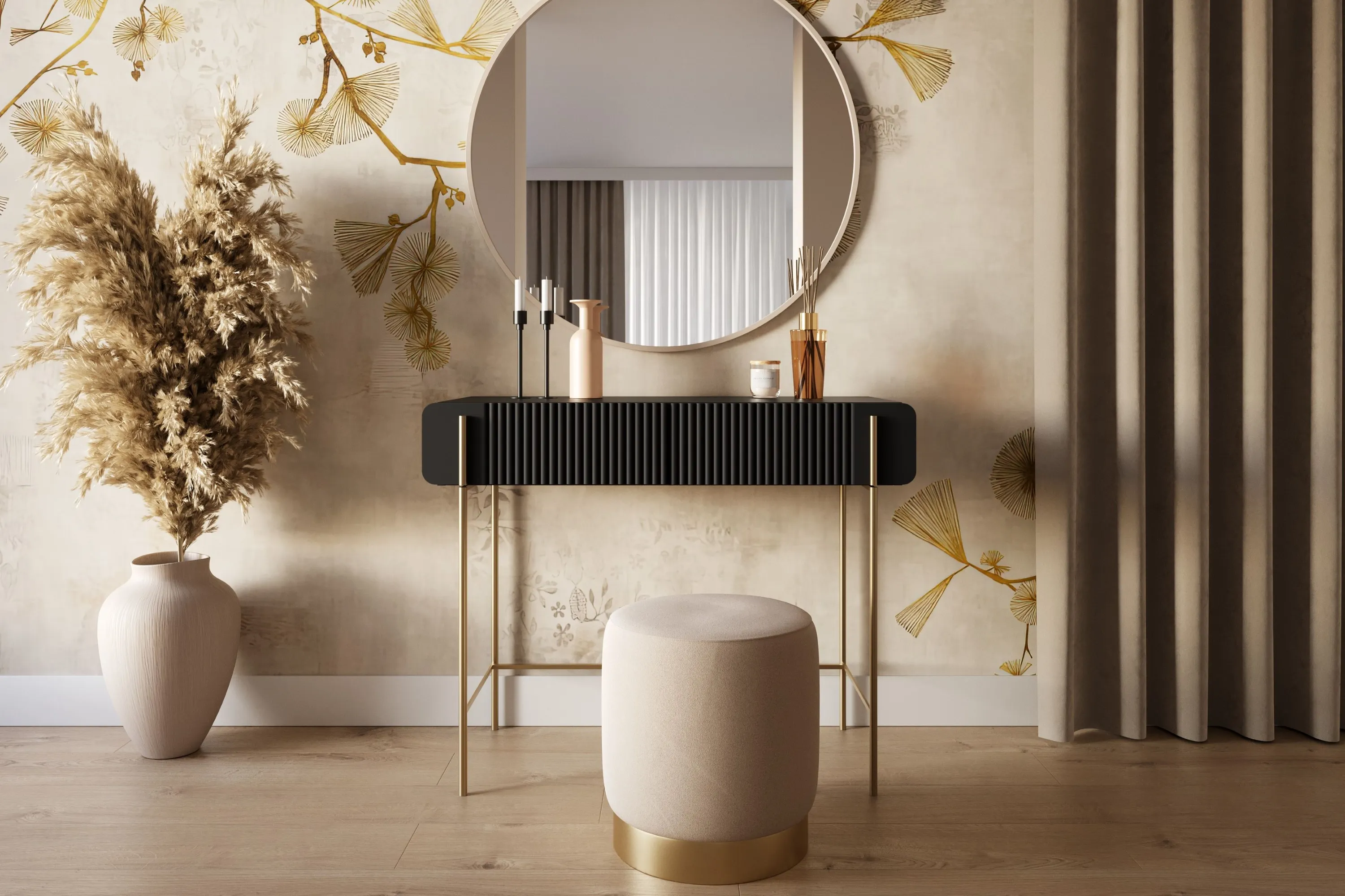 Toaletka z 2 szufladami MALMI ryflowany front 100cm - czarna - czarny stelaż - B_166958