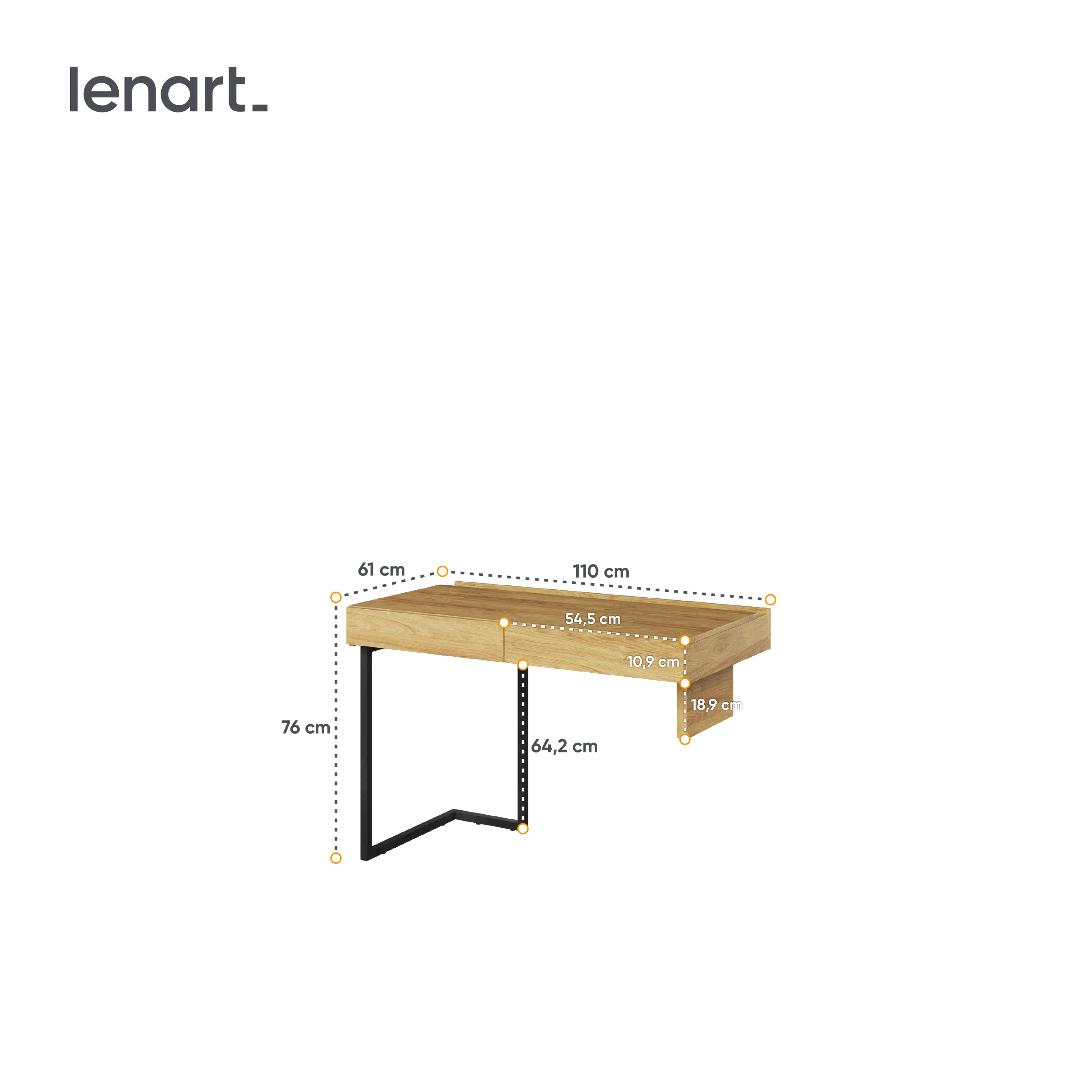 Biurko prawe/lewe Teen Flex TF-06 110cm hikora naturalna/surowa stal - TF6HRS