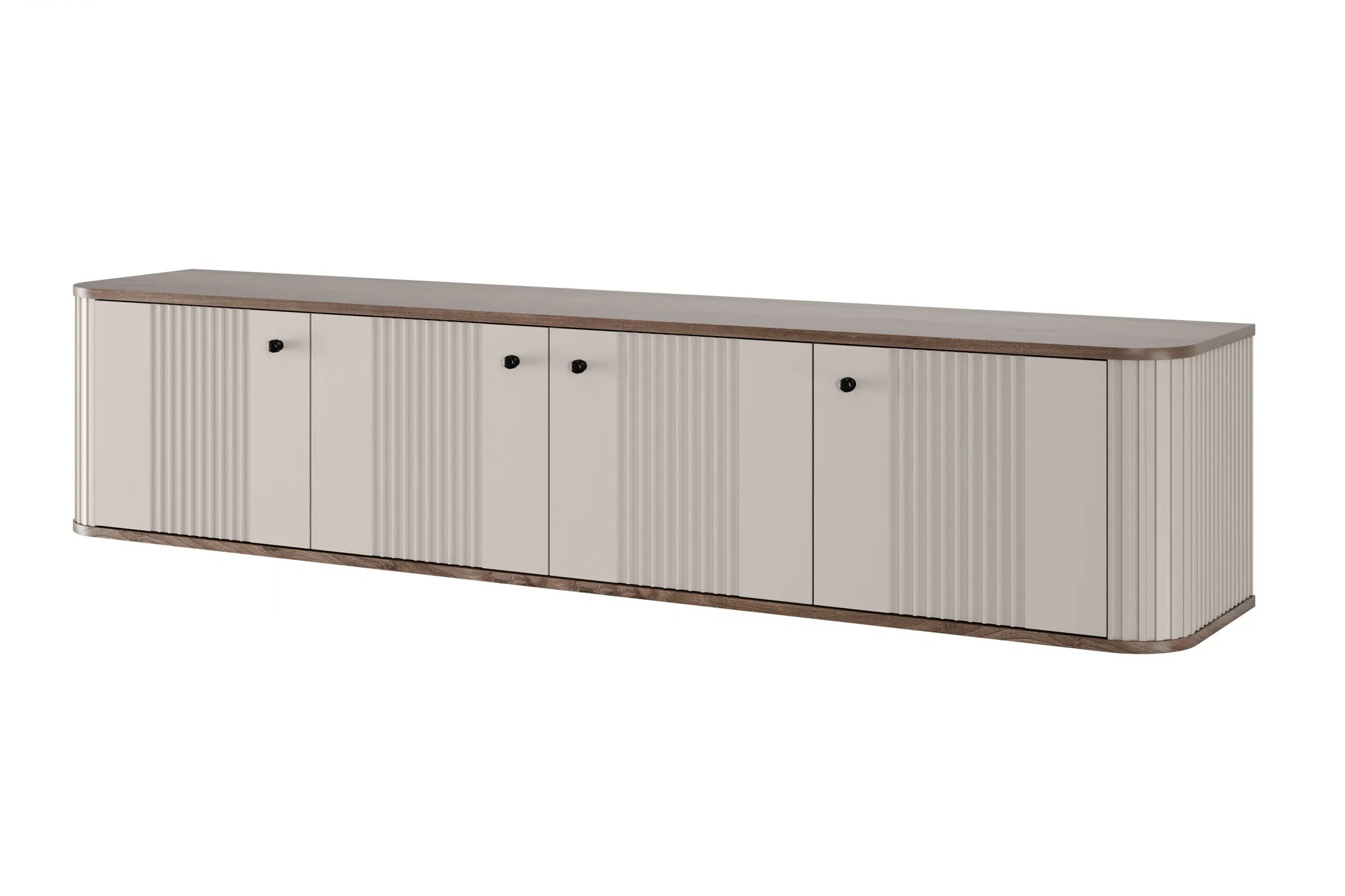 Szafka RTV wisząca 4-drzwiowa VESPER RTV 187 ryflowany front cashmere orzech czarne uchwyty Meble, Kredens, Wanna z hydromasażem, Wanna, Gabinet