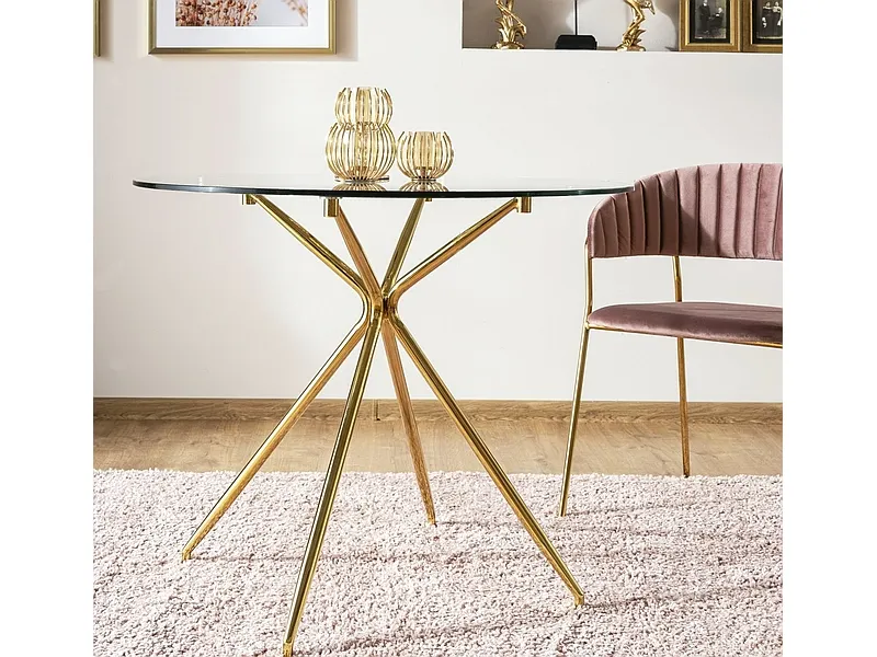 Stół okrągły AZALIA 80 cm transparentny/złote nogi - AZALIATZLFI80