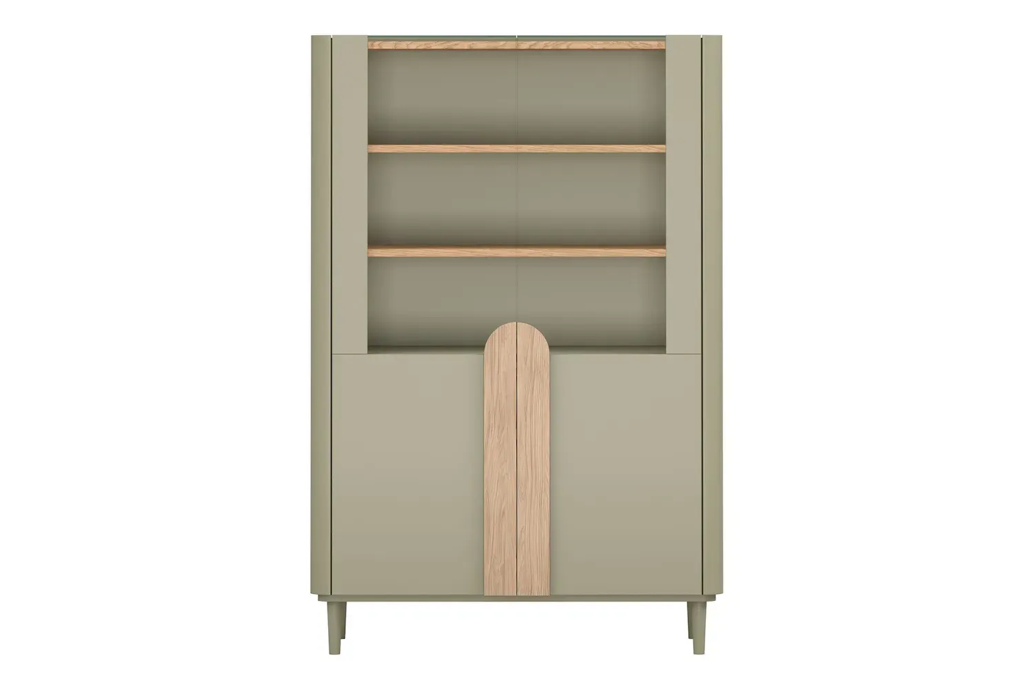 Witryna 2-drzwiowa AMILIO 100 oświetlenie LED - eukaliptus dąb baltic dune uchwyty dąb naturalny nogi eukaliptus - B_169226