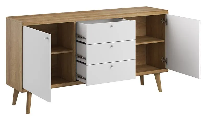 Komoda PRIMO 2-drzwiowa z 3 szufladami - biały dąb lineo - PRIMO_KSZ160_DRB