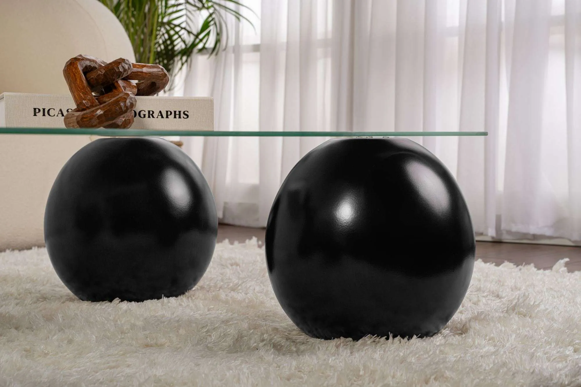 Stolik kawowy NOXA 80x120 cm nogi kuliste czarne blat transparentny - ASI_857NRD1116