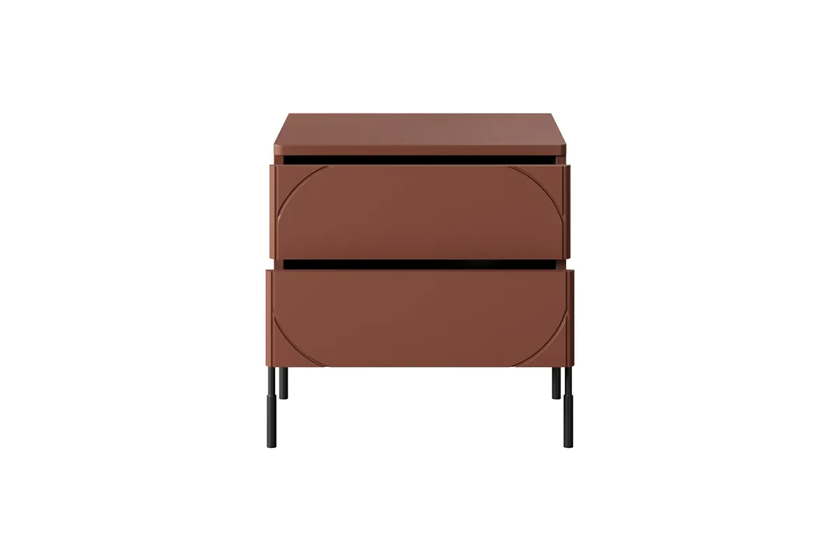 Szafka nocna z 2 szufladami SONATIA 45 - czerwony ceglany - czarne nogi - B_149229