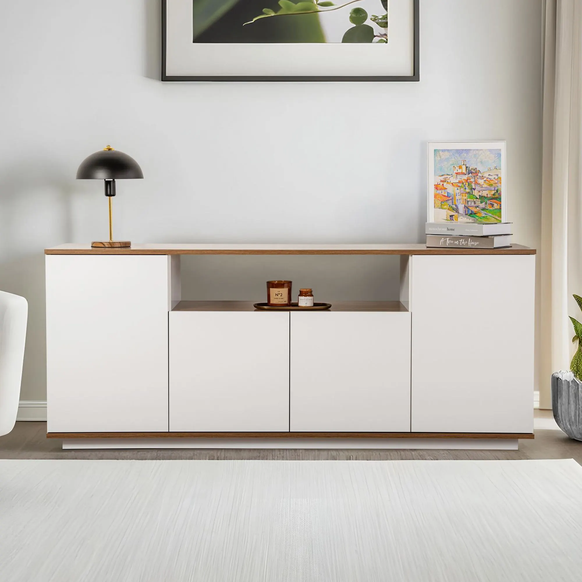 Komoda 4-drzwiowa z wnęką ARISTA 180 cm biały orzech — zdjęcie 4