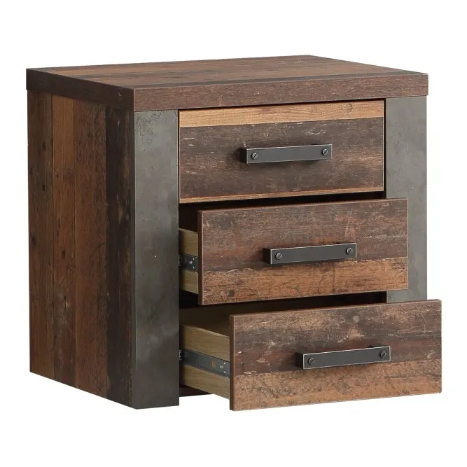 Szafka nocna CLIF z 3 szufladami - old wood vintage, beton - NLKK012-C546