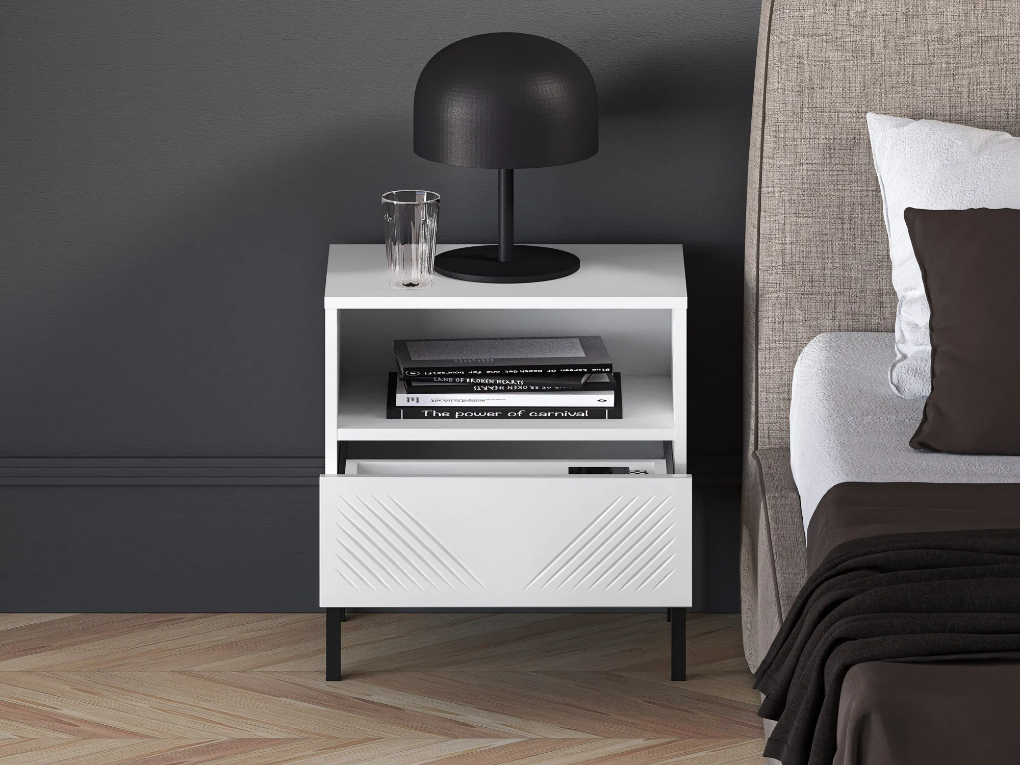 Szafka nocna z szufladą CLEARING 05 biały alpejski, noga-czarny - 1CLEA05-001-02