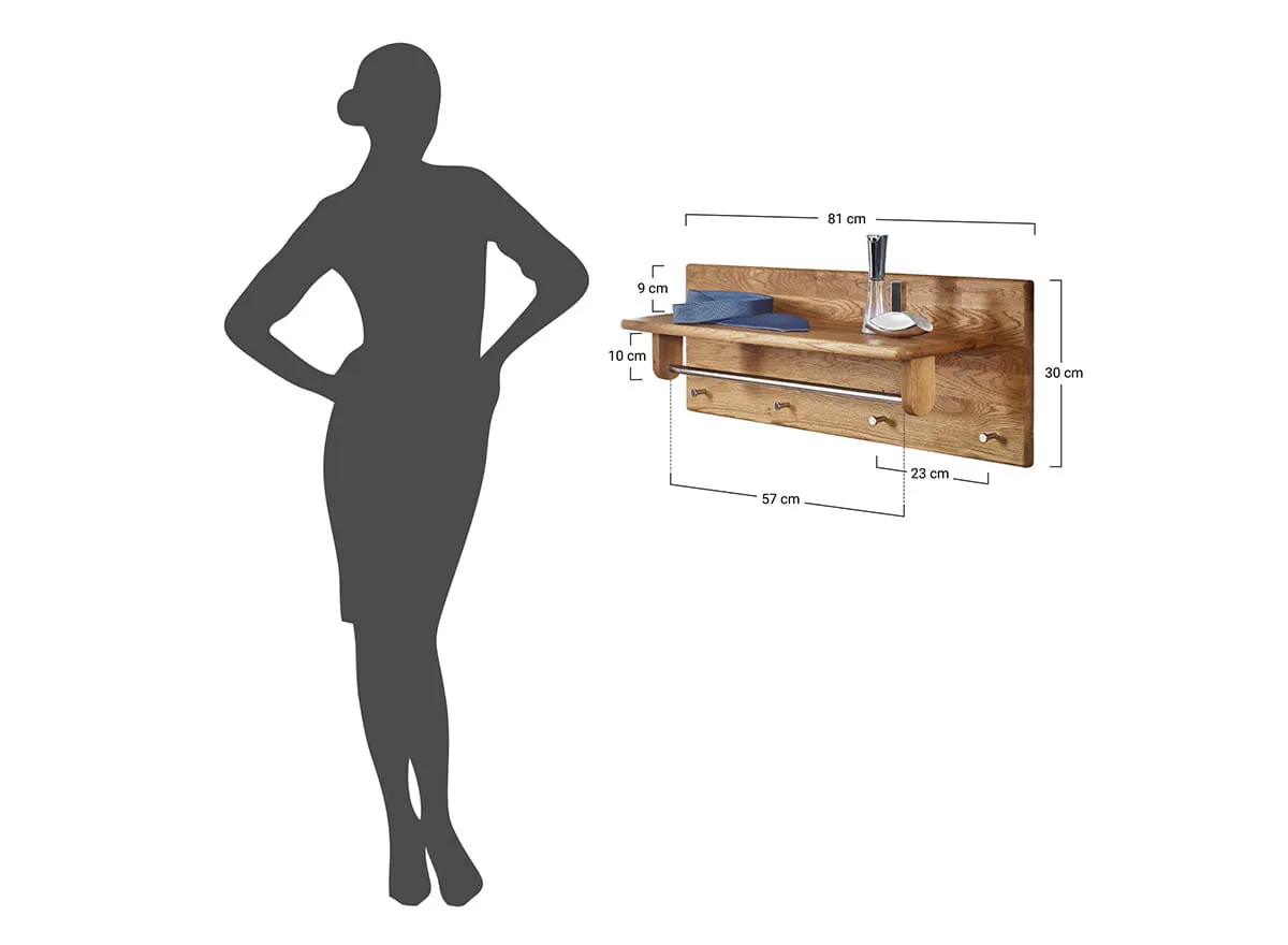 Wieszak dębowy ścienny GIALO z półką i haczykami - 2SGIA16