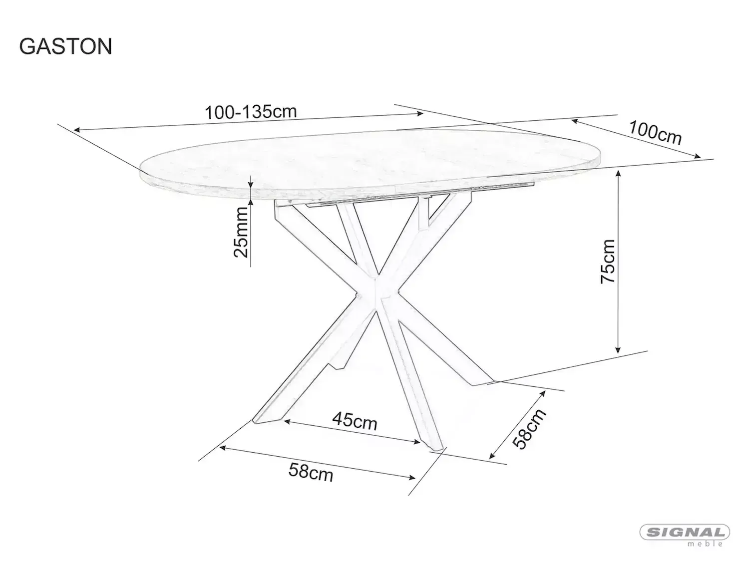 Stół okrągły rozkładany GASTON CERAMIC 100(135)x100 biało-czarny - GASTONBC100