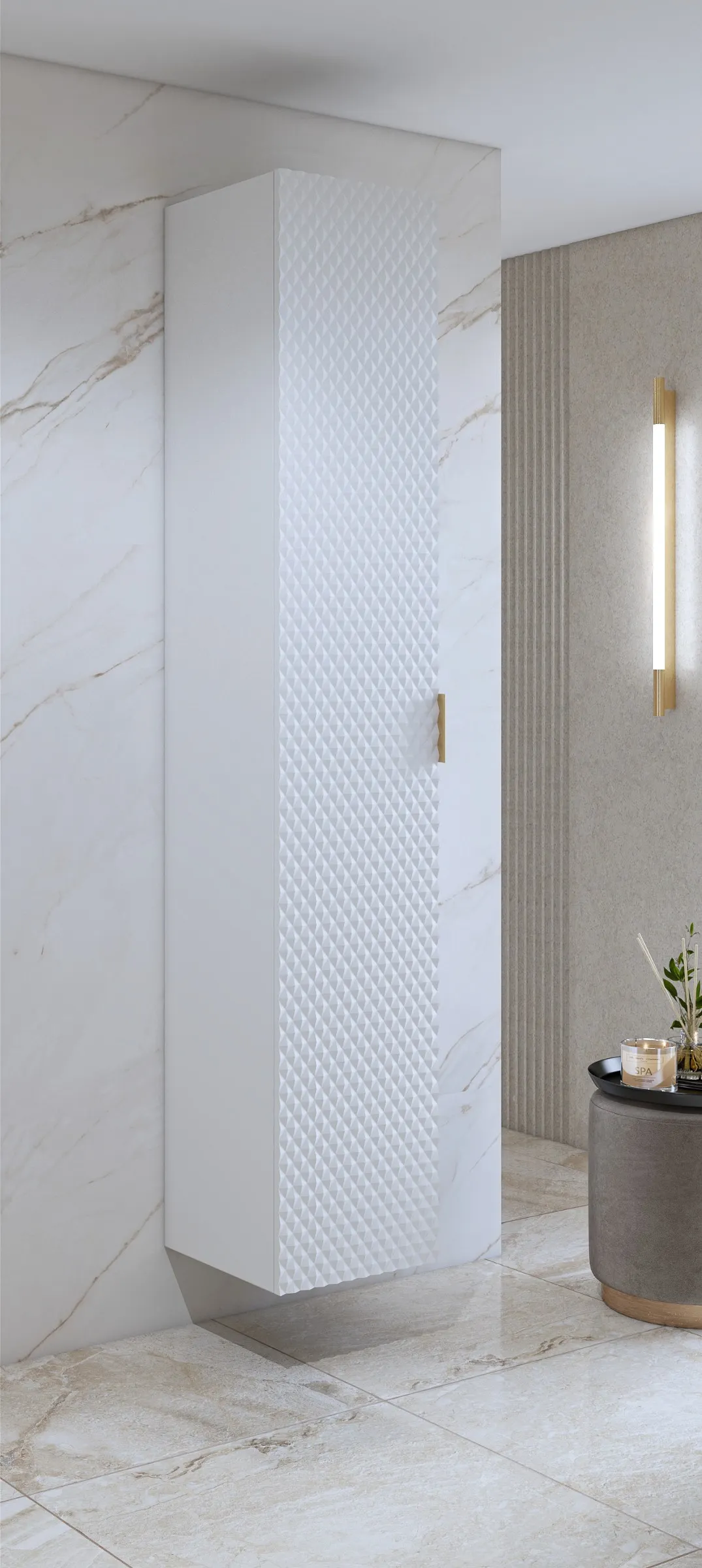 Słupek wysoki 1-drzwiowy LAURA wiszący 186 cm - biały - 3097NM17