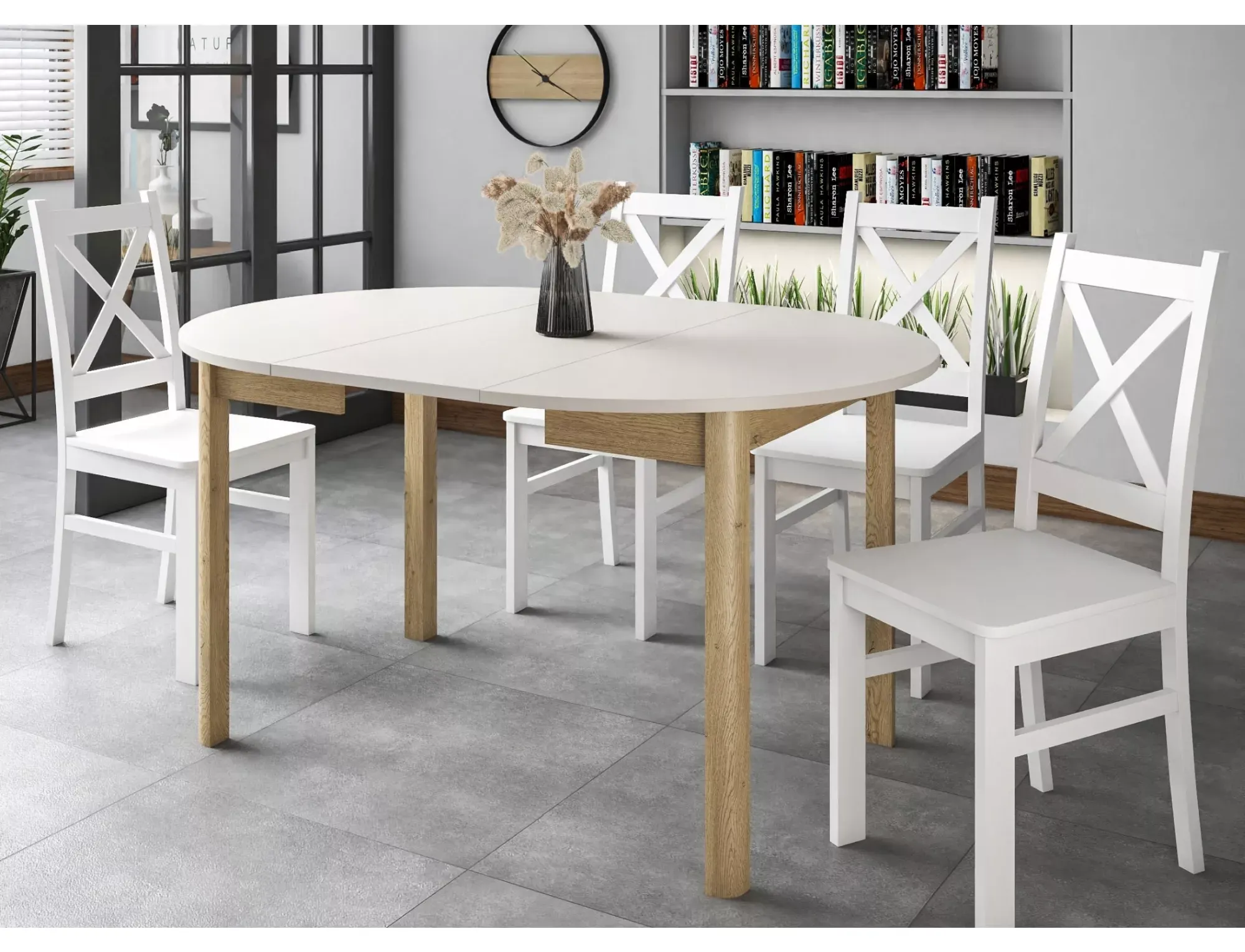 Stół rozkładany DANTE okrągły 102x(102-144) cm kaszmirowy/dąb cremona torro - DANTEKADCTFI102