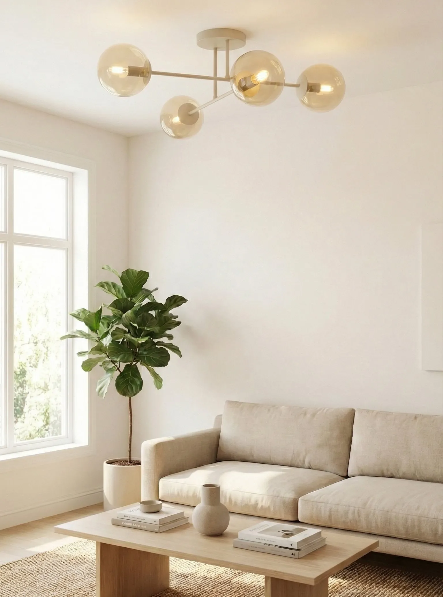image lampa sufitowa, szkło, biel, sofa narożny, plafon