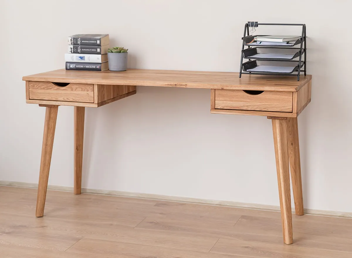 Biurko z 2 szufladami dębowe olejowane 138x55x75 cm Simona II - KULSIM2