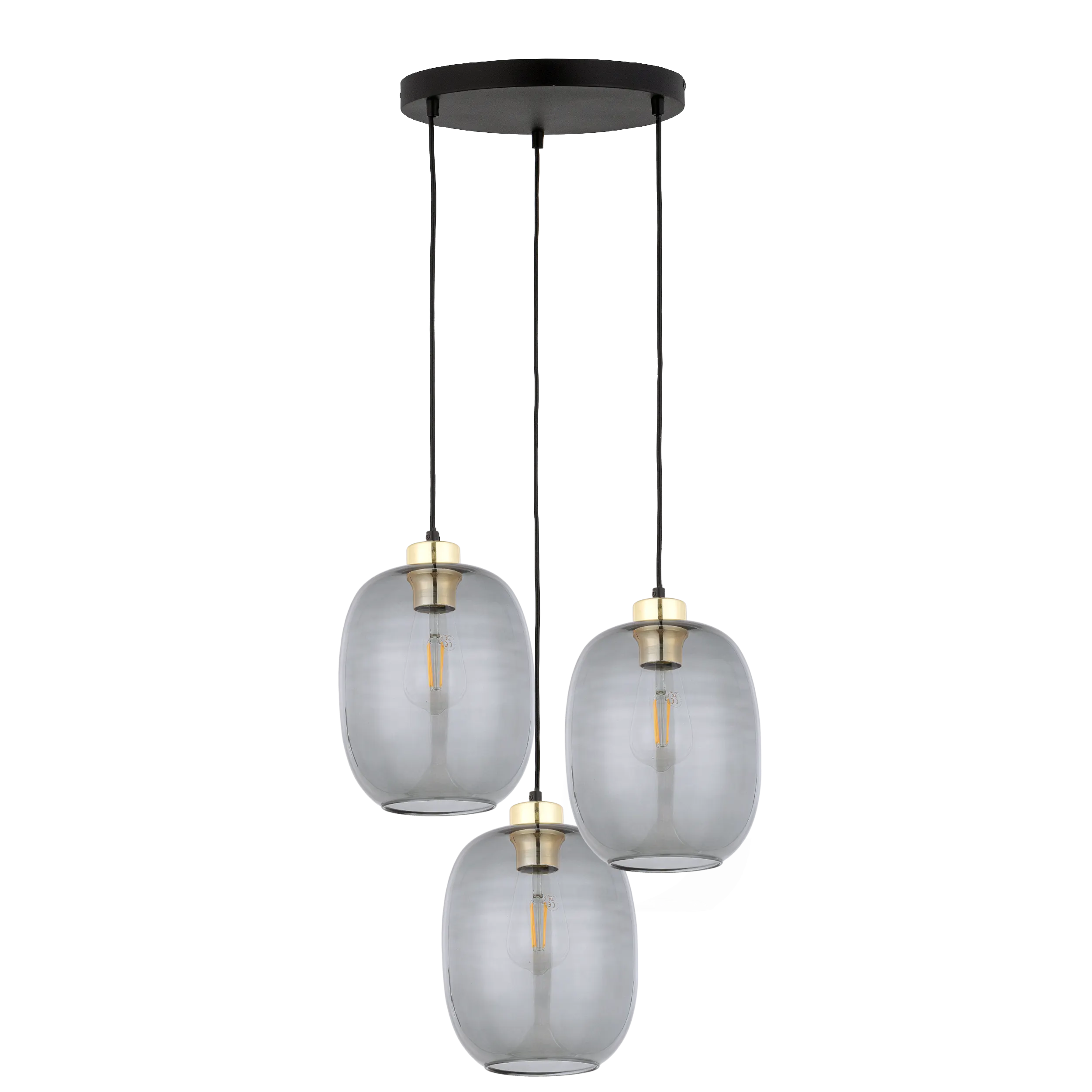 Lampa wisząca DELTA na czarnej podstawie i przewodach złote elementy przyciemniane szklane klosze 100x52cm