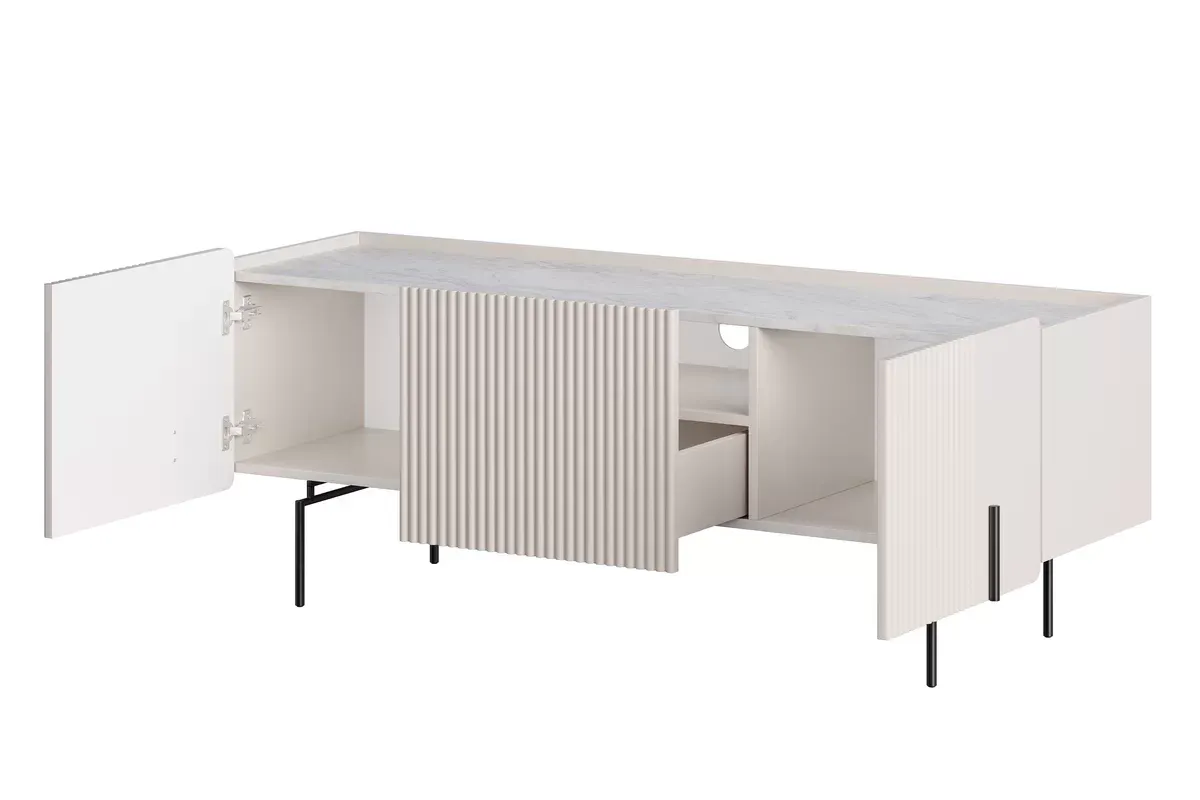 MALMI Szafka RTV 150 2D1SZ - cashmere / crema bianca / czarne nogi - B_162295