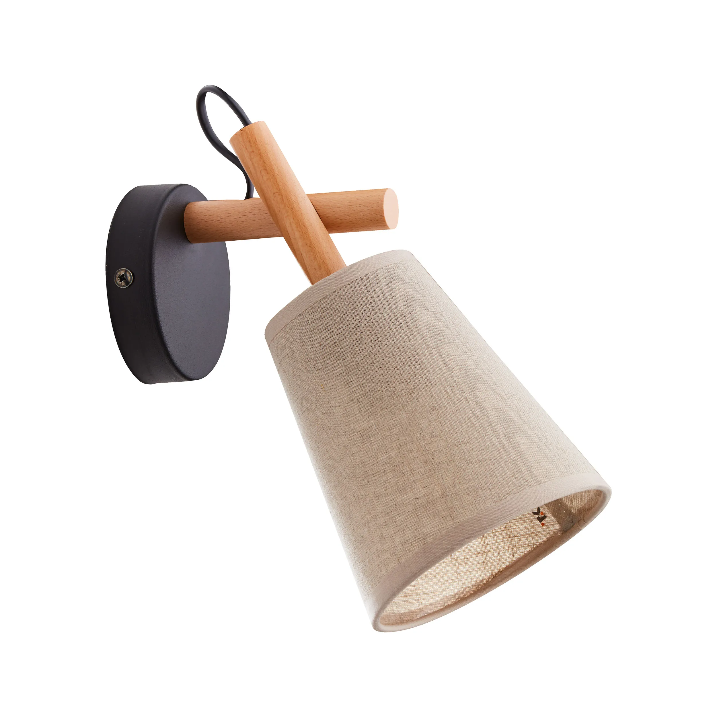 Kinkiet VAIO czarny na drewnianym jasnym ramieniu brązowy klosz z tkaniny 28x27x13cm Kinkiet VAIO czarny na drewnianym jasnym ramieniu brązowy klosz z tkaniny 28x27x13cm