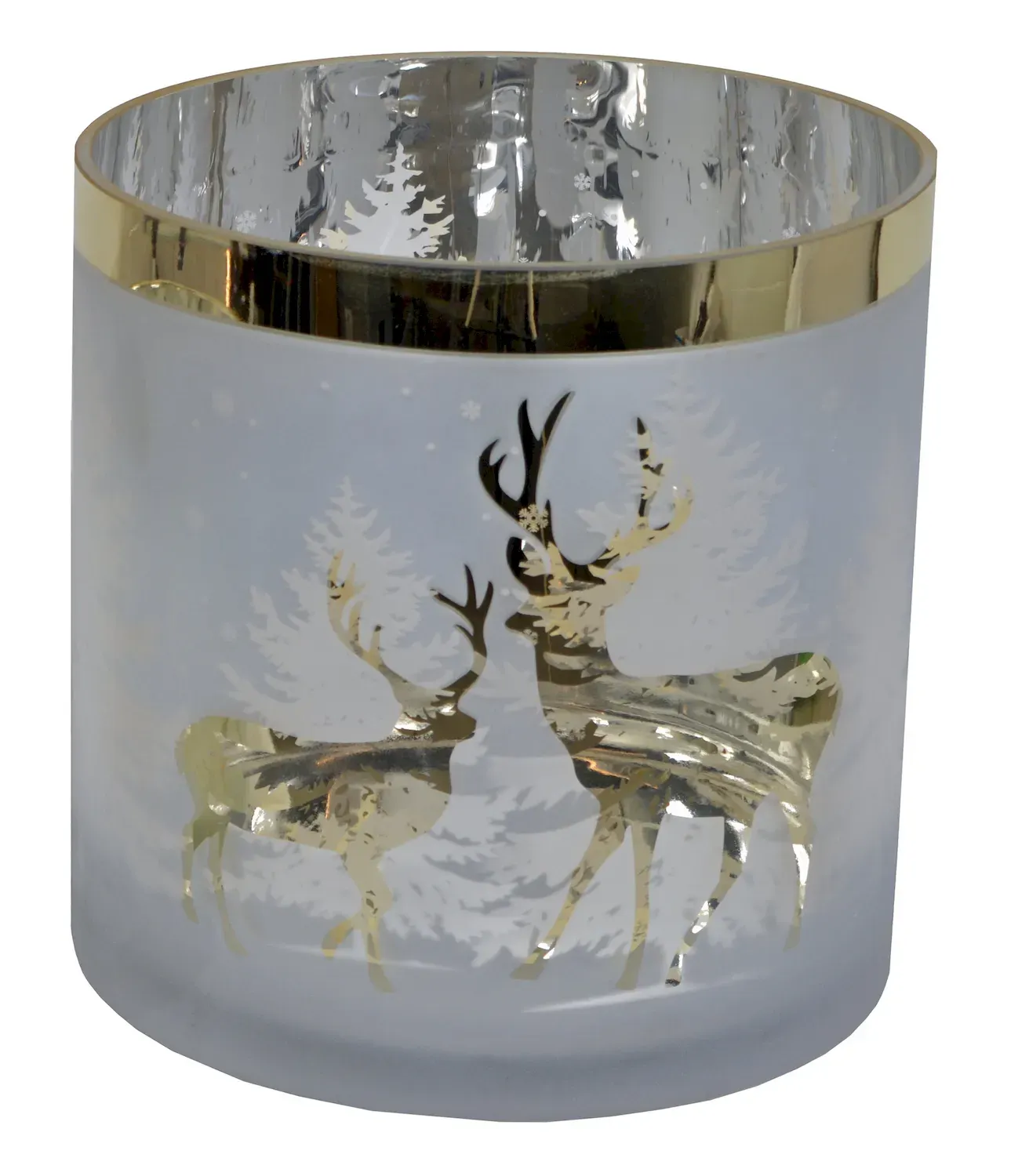 ŚWIECZNIK szklany ZE ZŁOTYMI RENIFERAMI MAXI ŚWIECZNIK szklany ZE ZŁOTYMI RENIFERAMI MAXI