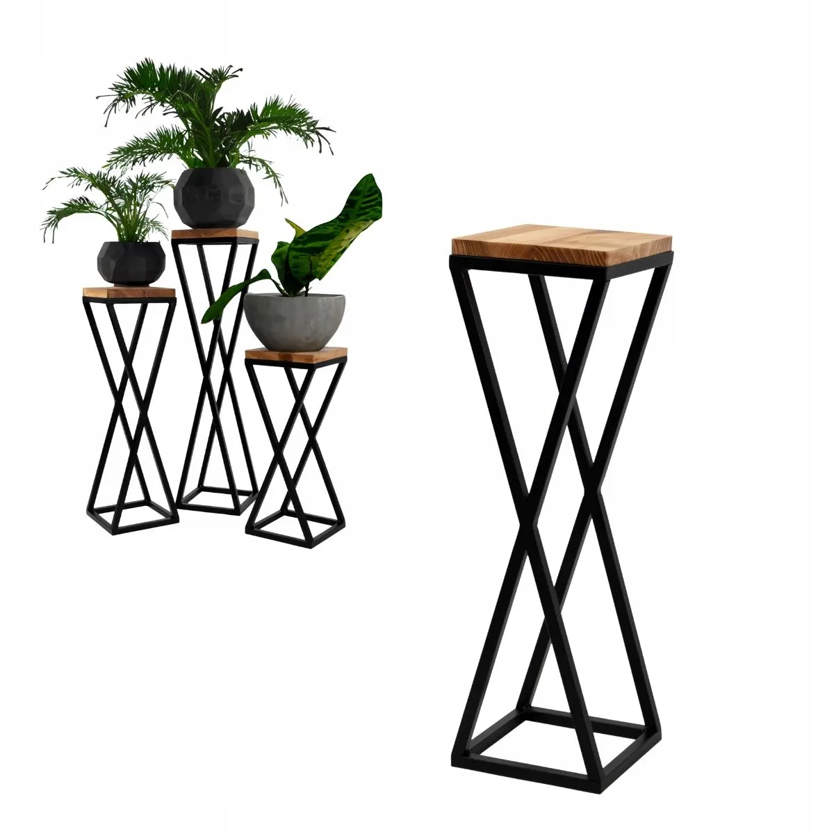 Kwietnik stojący VICHY S metal drewno olejowane czarny naturalny Roślina, Roślina doniczkowa, Słoik, plantator, Meble