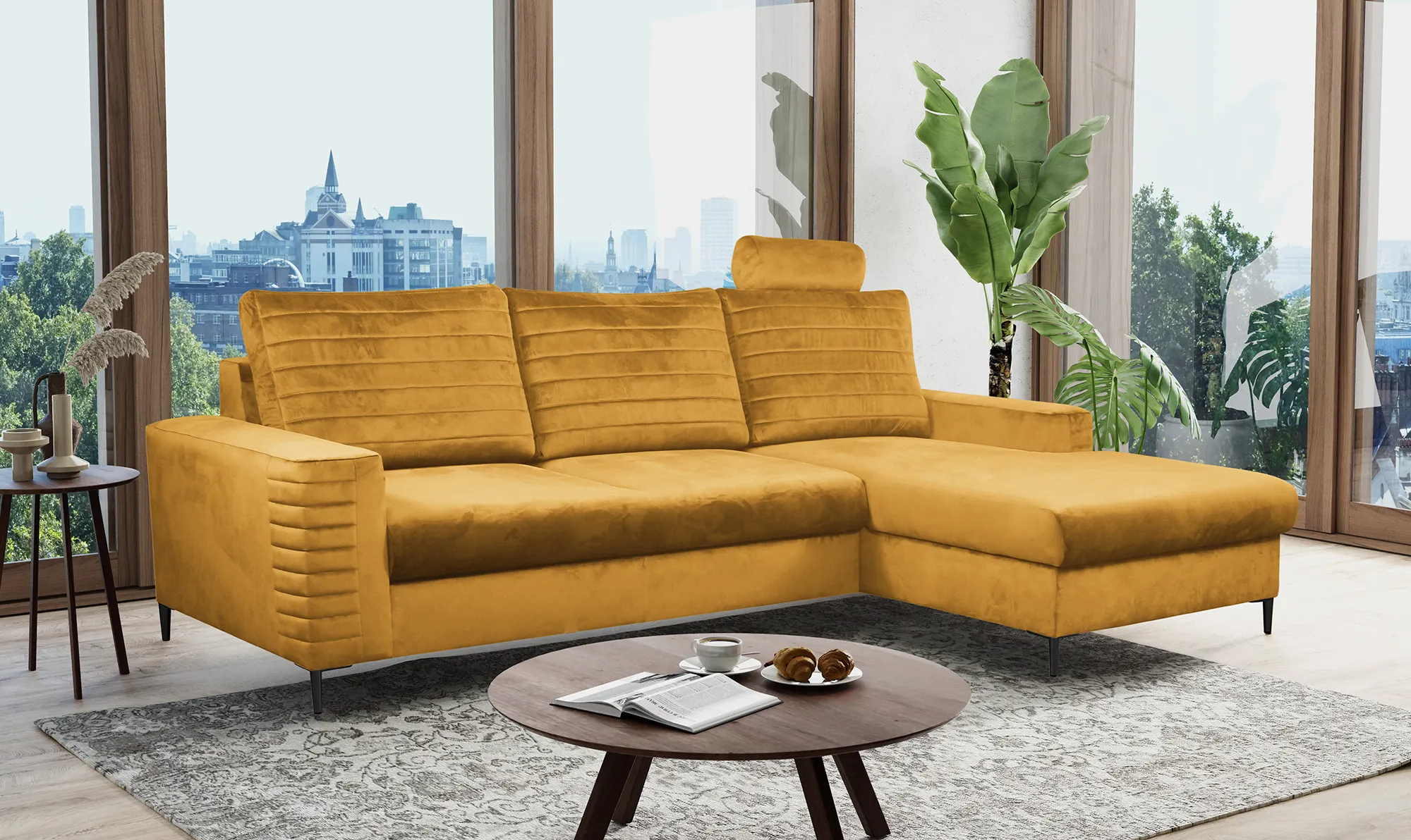 Narożnik rozkładany z pojemnikiem COLLIN VELLUTO 253 cm prawy musztardowy - COLILIN_NAR_VELLUTO8_P