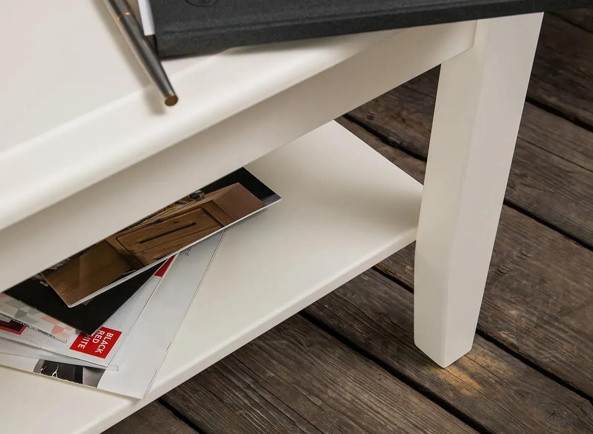 Stolik kawowy BELLUNO ELEGANTE z półką - biały 70x70 cm - PL029B