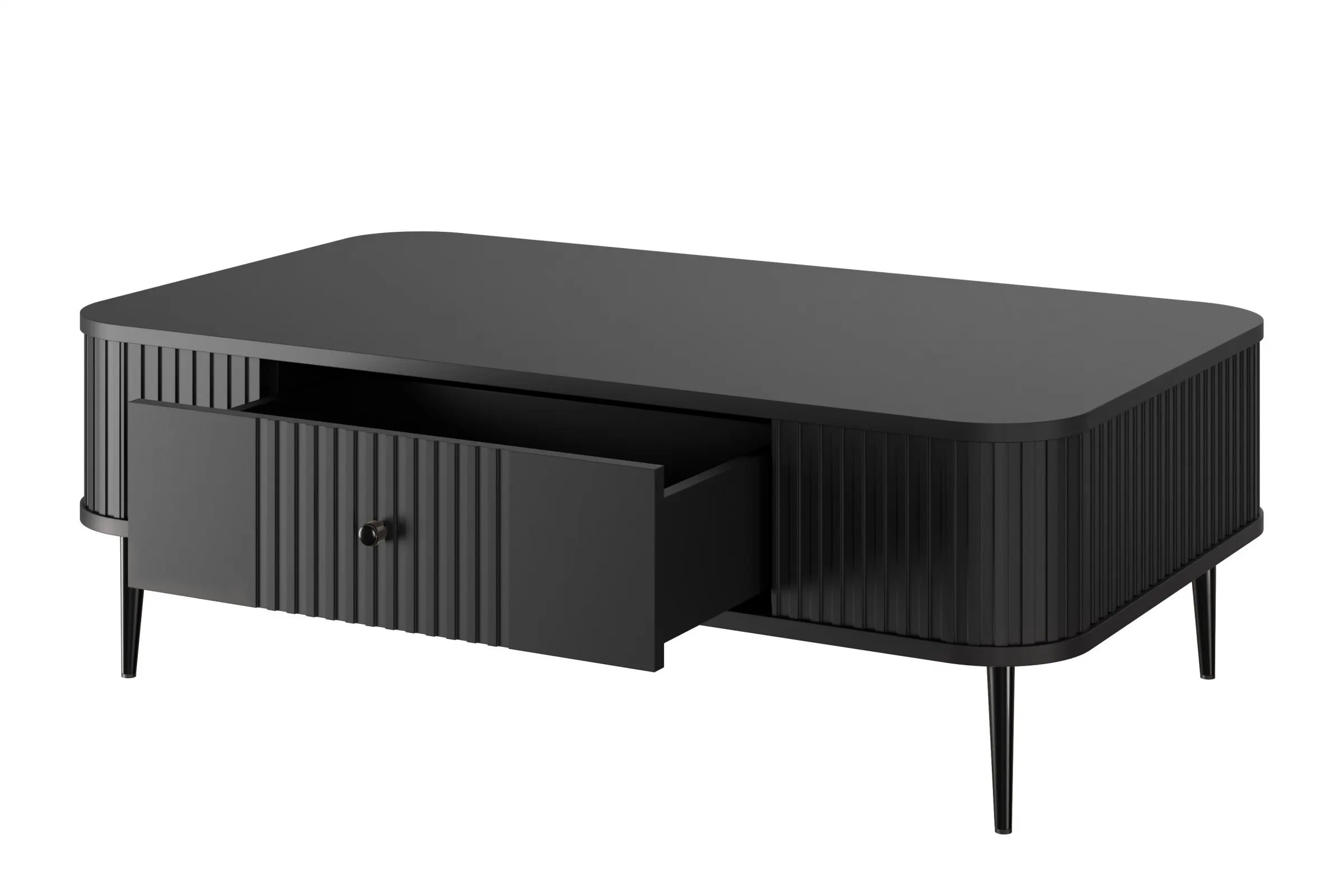 Stolik kawowy z szufladą VESPER 103 ryflowany front czarny czarne nogi - B_163817