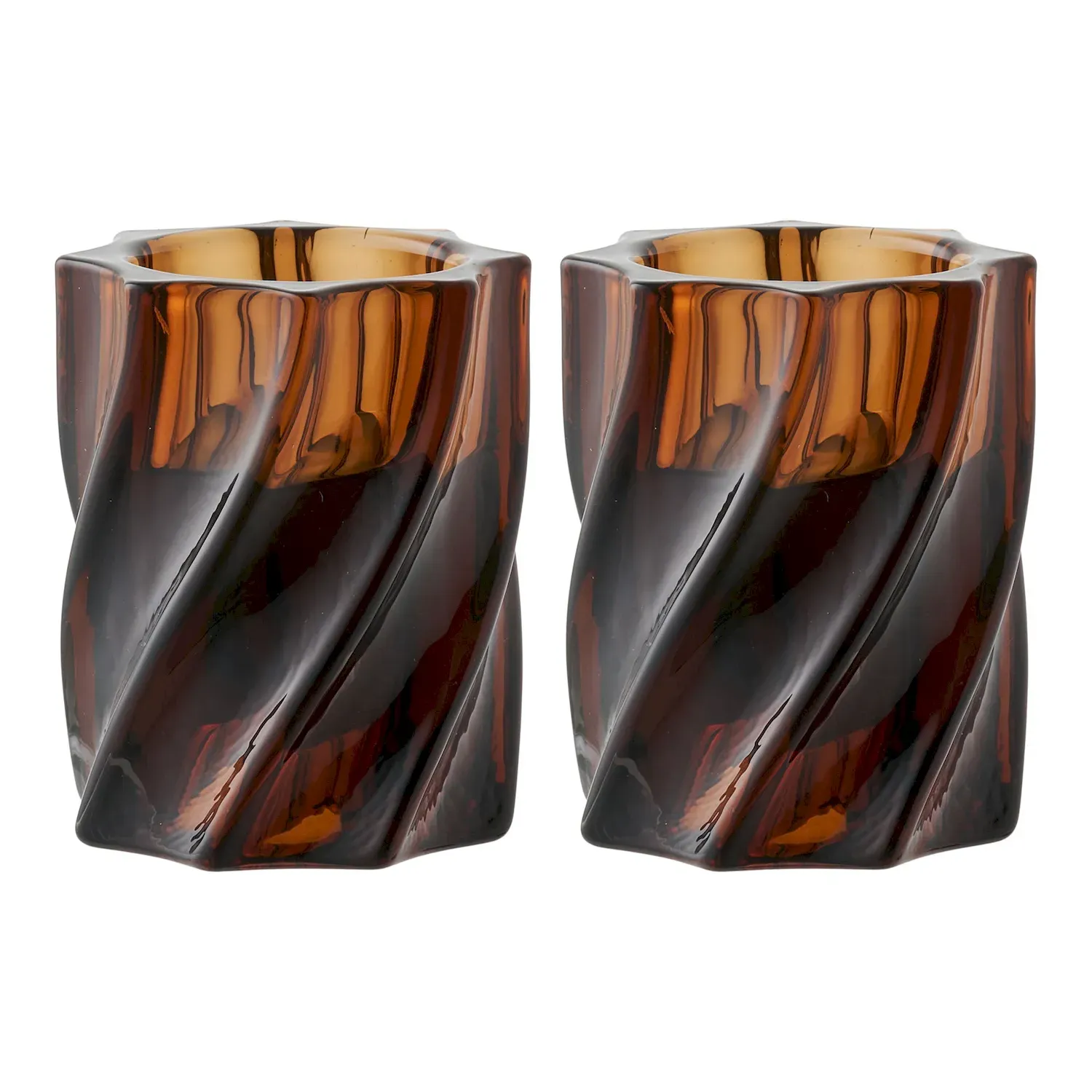 Świeczniki szklane CANDLE zestaw 2 sztuk przydymiony brąz